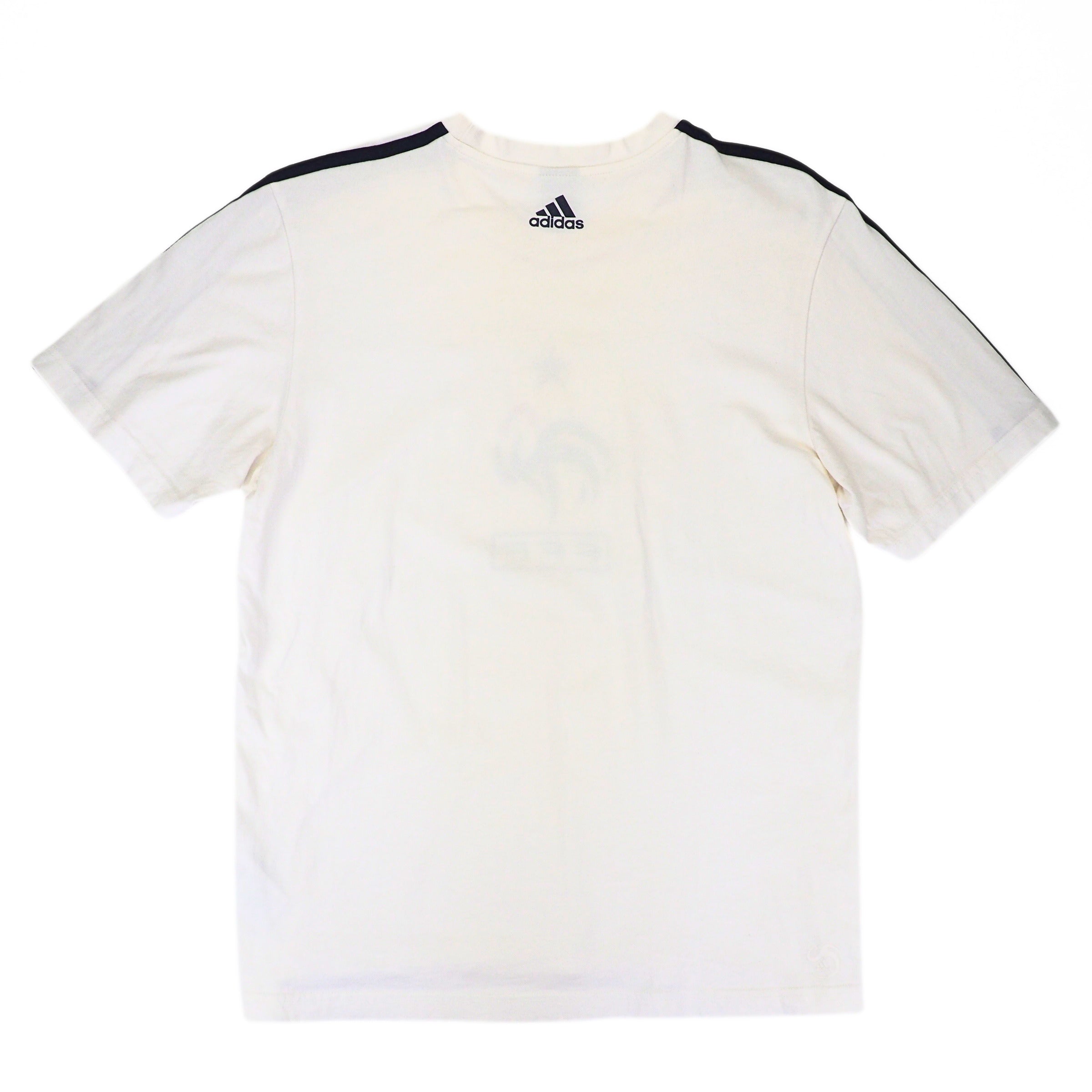Back view of a white adidas t-shirt on a white background