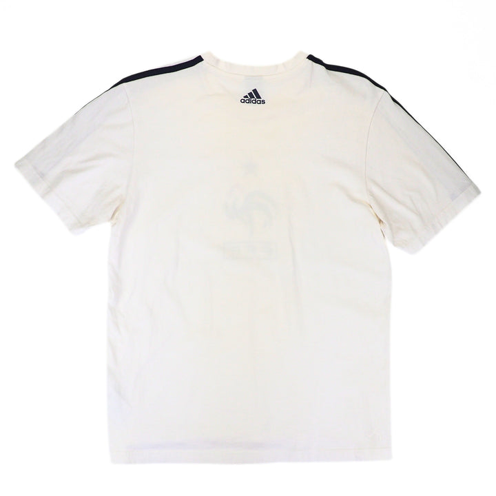 Back view of a white adidas t-shirt on a white background