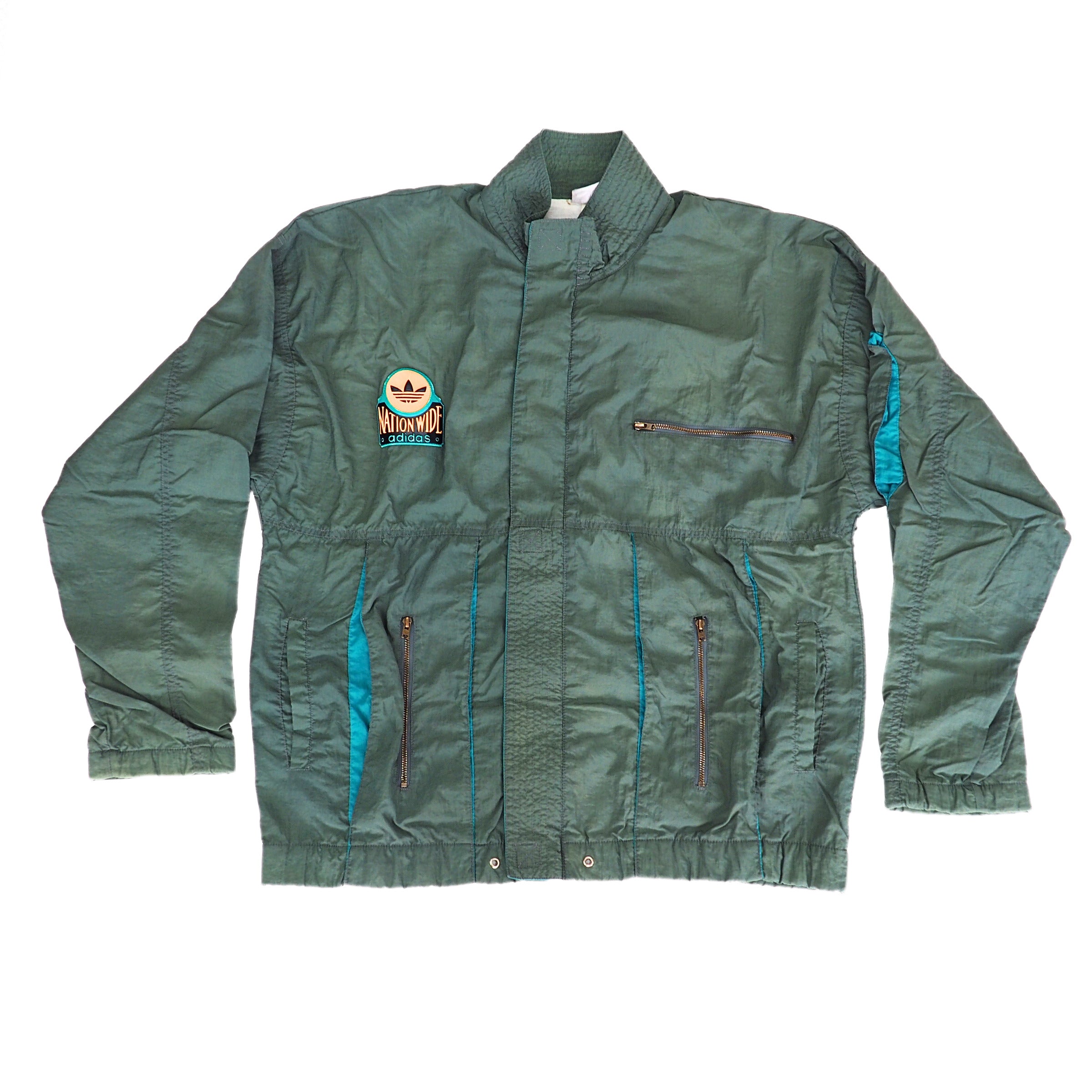 Adidas Nationwide Full Zip Early 90s Vintage Windbreaker Jacket Military Green Large