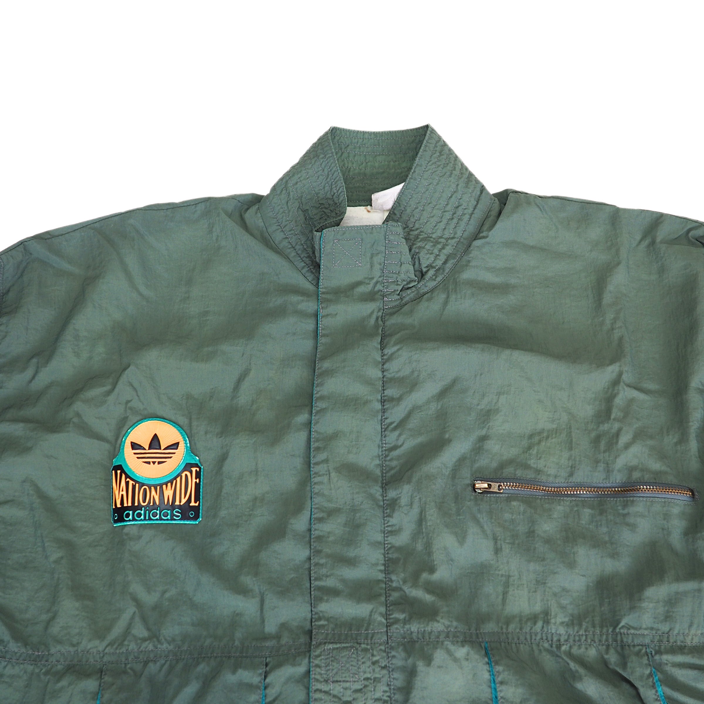 Adidas Nationwide Full Zip Early 90s Vintage Windbreaker Jacket Military Green Large