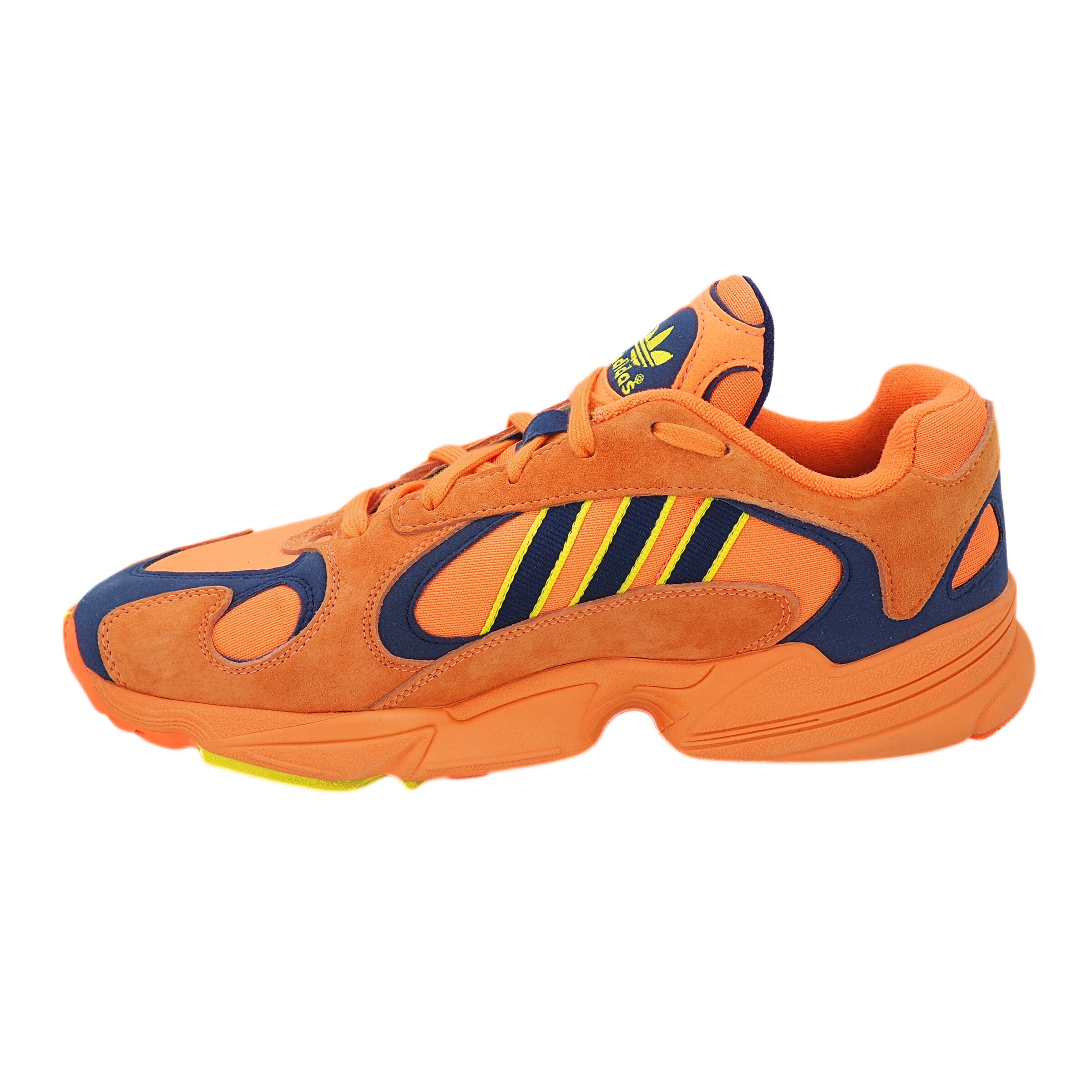 Orange and blue Adidas sneaker on a white background
