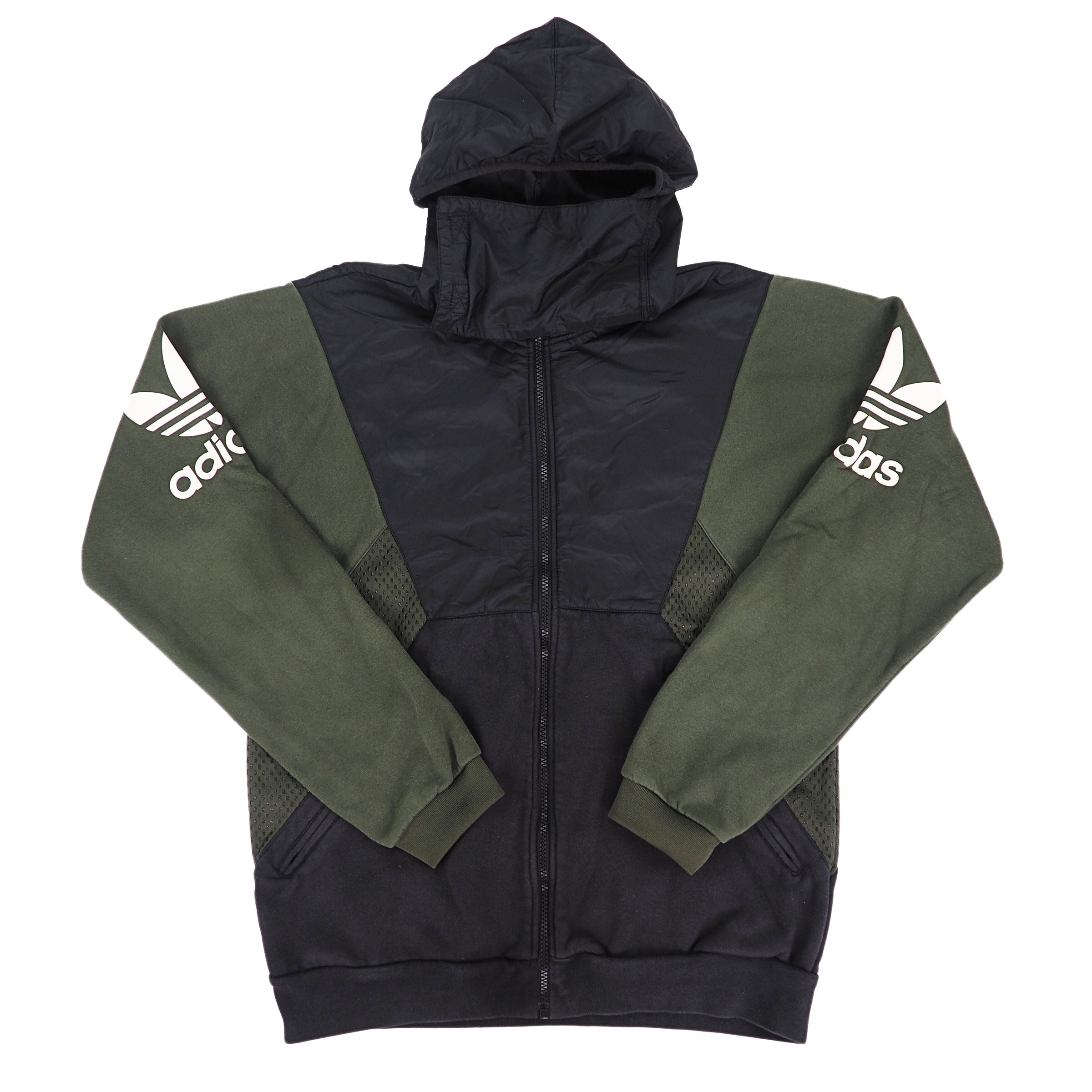 Adidas Teorado Full Zip Hooded Sweater Jacket Green Black White Trefoil Medium