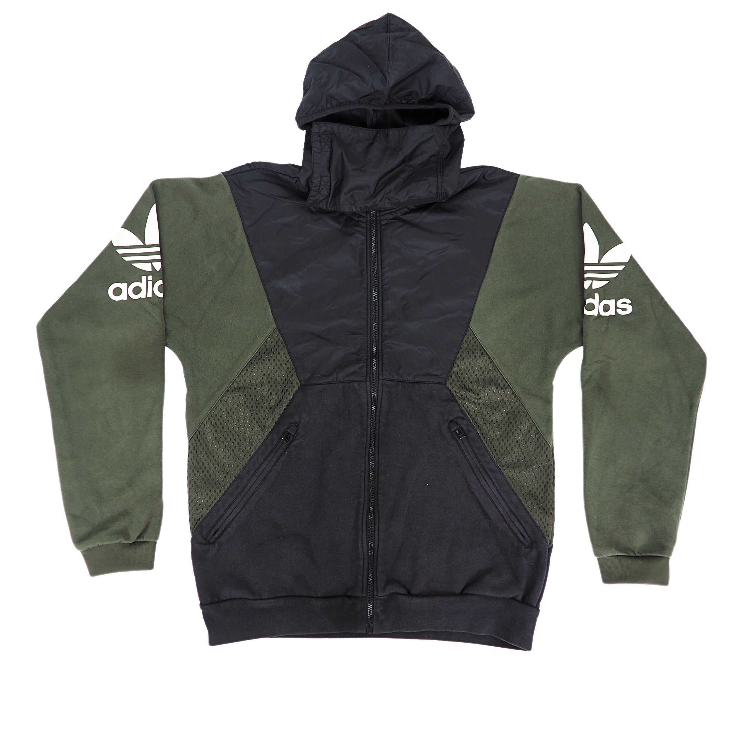 Adidas Teorado Full Zip Hooded Sweater Jacket Green Black White Trefoil Medium