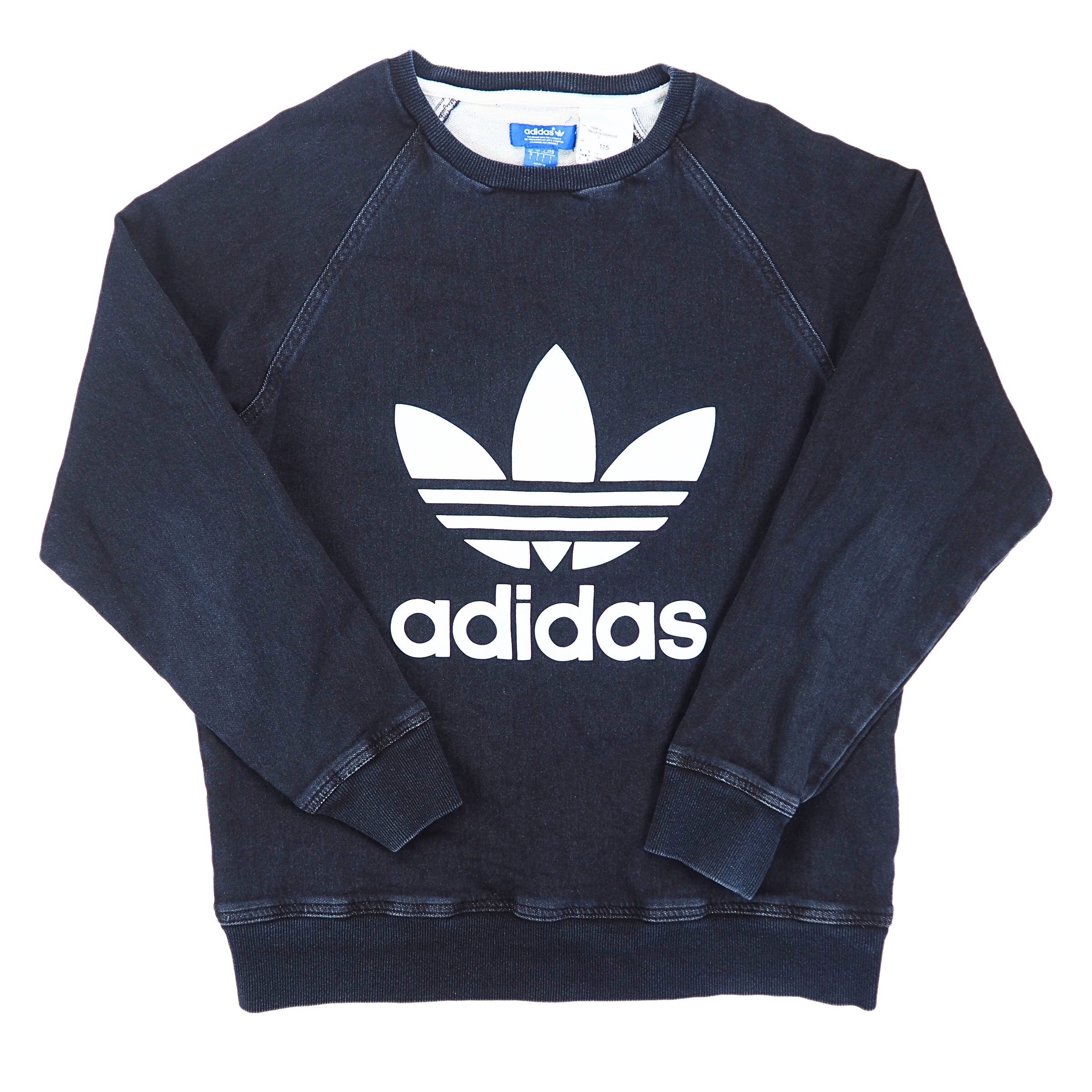 Adidas Trefoil Indigo Denim Effect French Terry Crew Neck Sweater 2014 Large