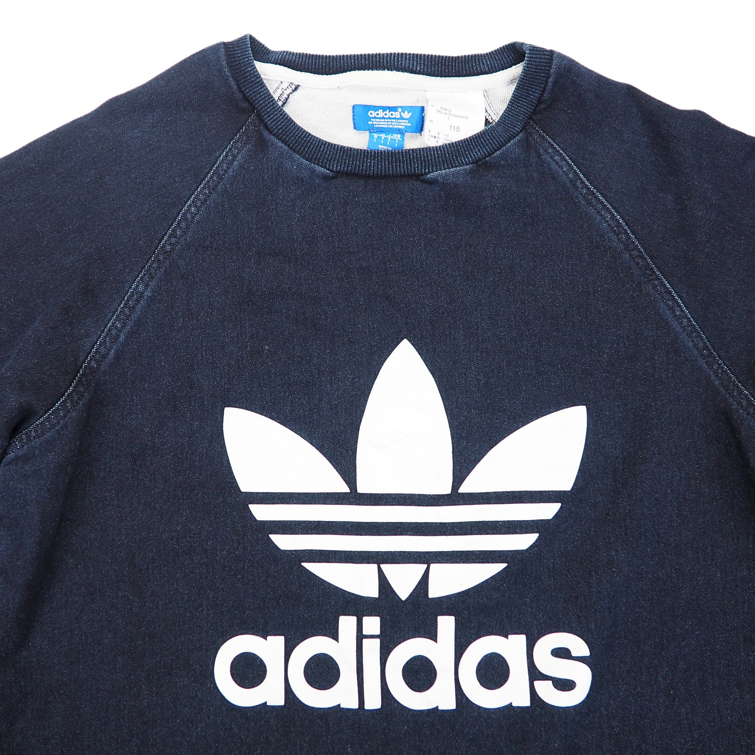 Adidas Trefoil Indigo Denim Effect French Terry Crew Neck Sweater 2014 Large