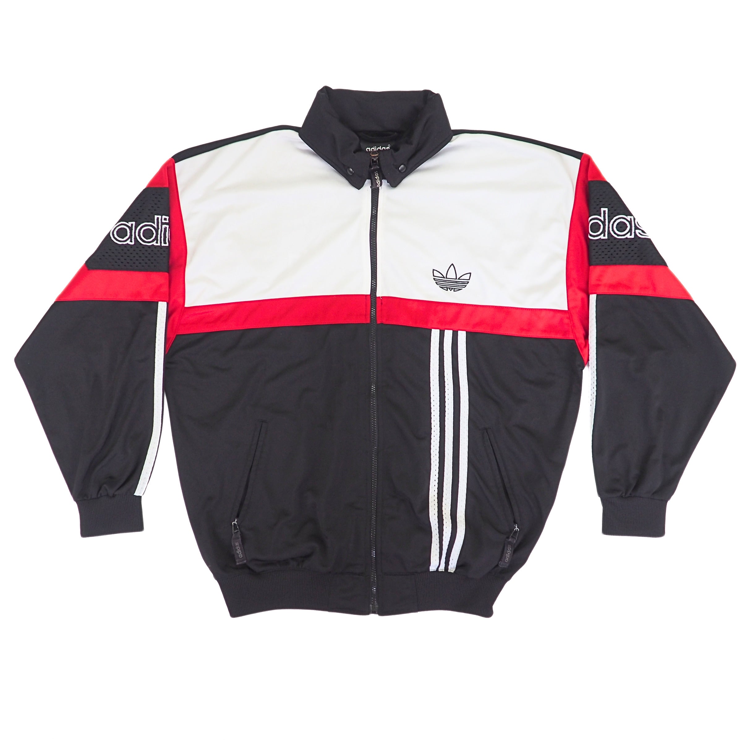 Adidas Trefoil Team Track Jacket with Foldaway Mesh Hood Vintage 90s Large