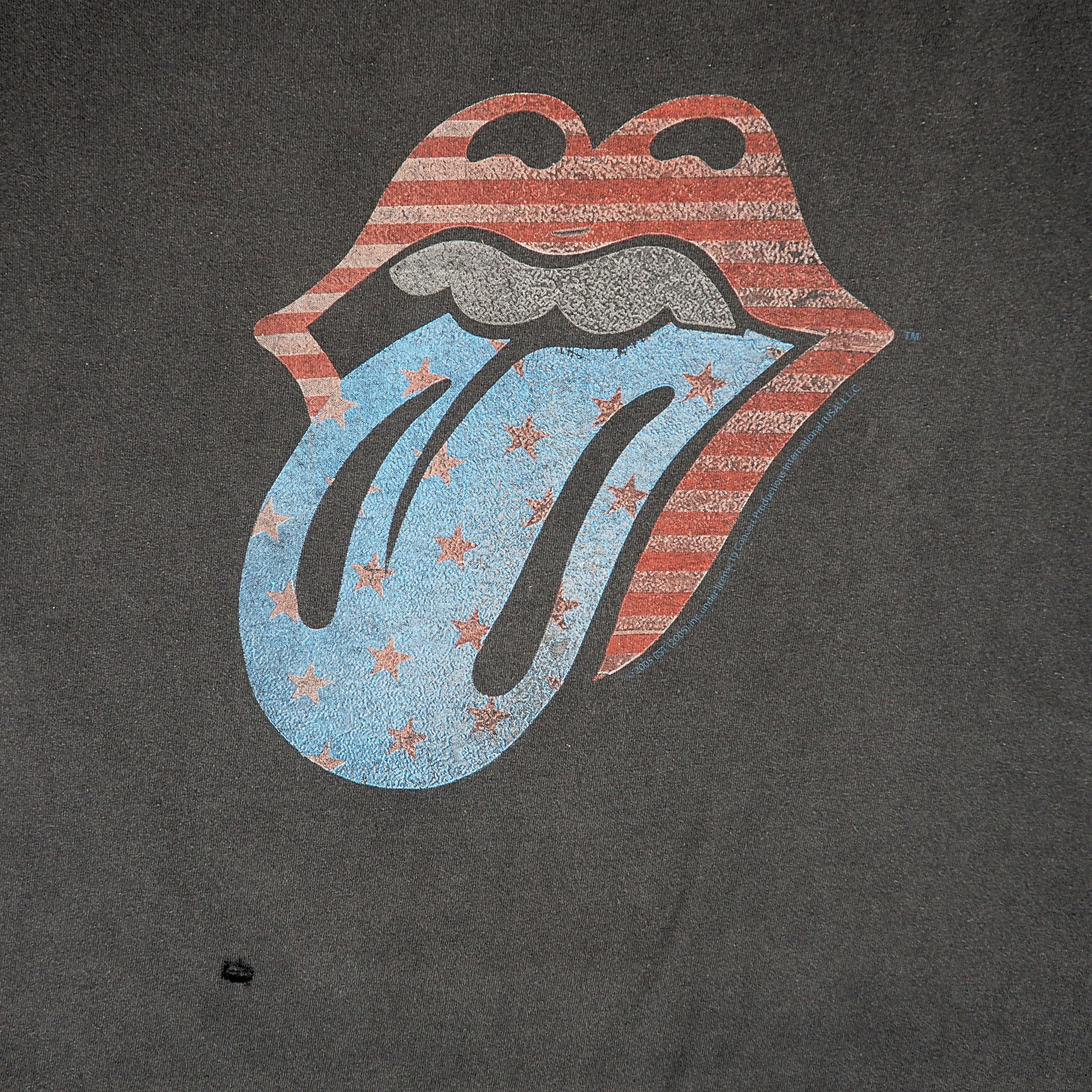 Detail of the graphic logo of a rolling stones band t-shirt
