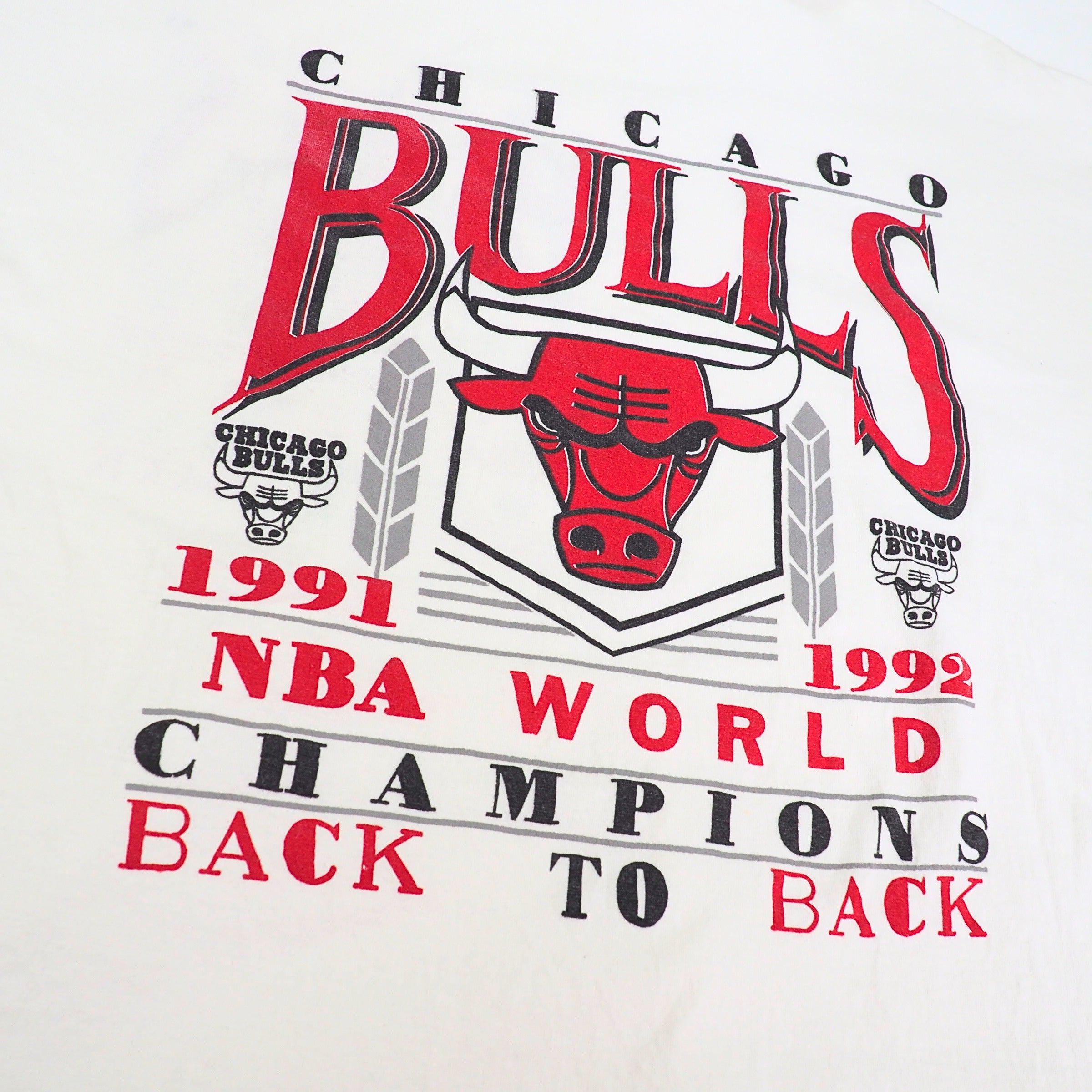 Chicago Bulls B2B 1991-1992 NBA Champions Hooded SS T-Shirt Vintage 90s Large