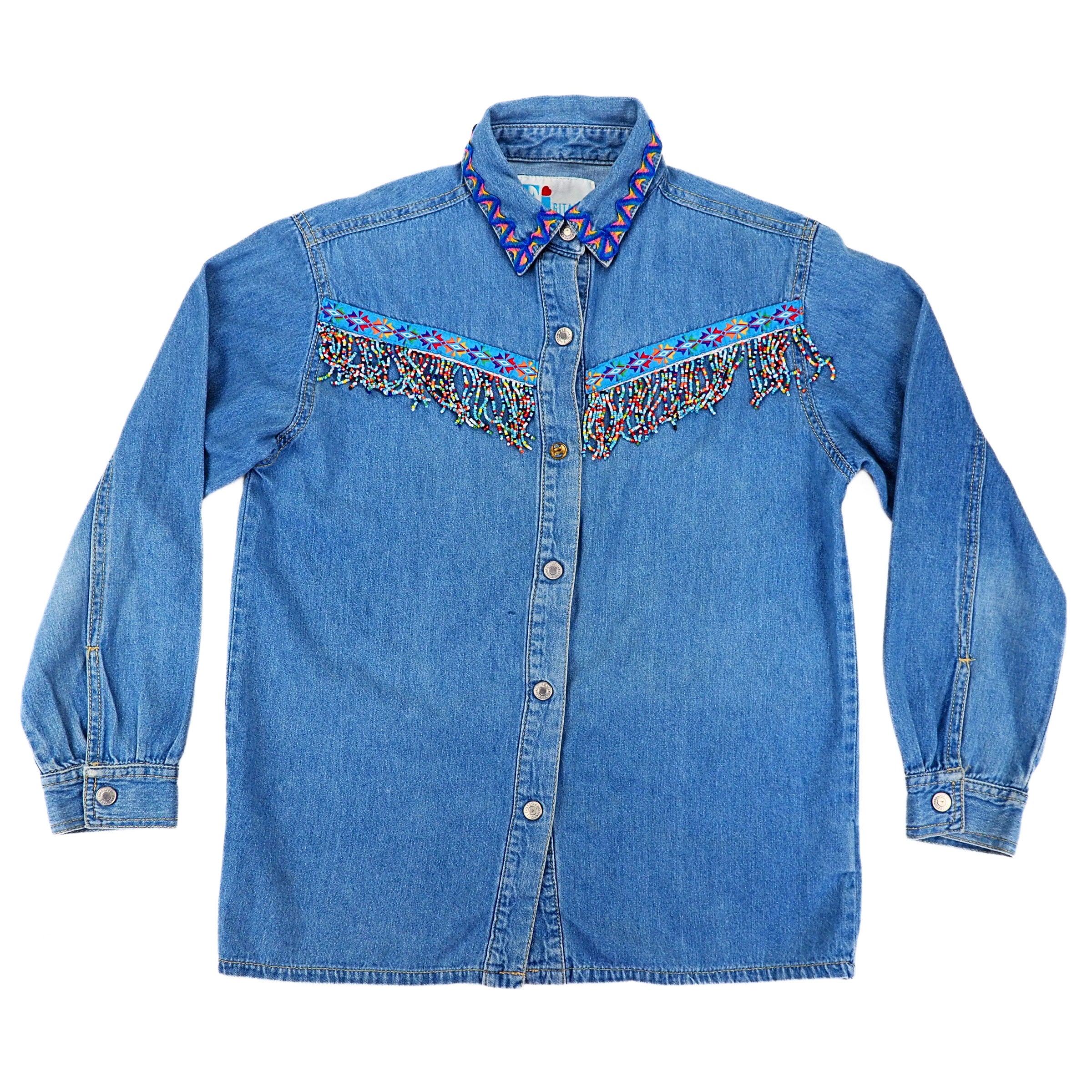 EJ Gitano 2pc Vintage Beaded Denim Canadian Tuxedo Shirt and Jeans Set