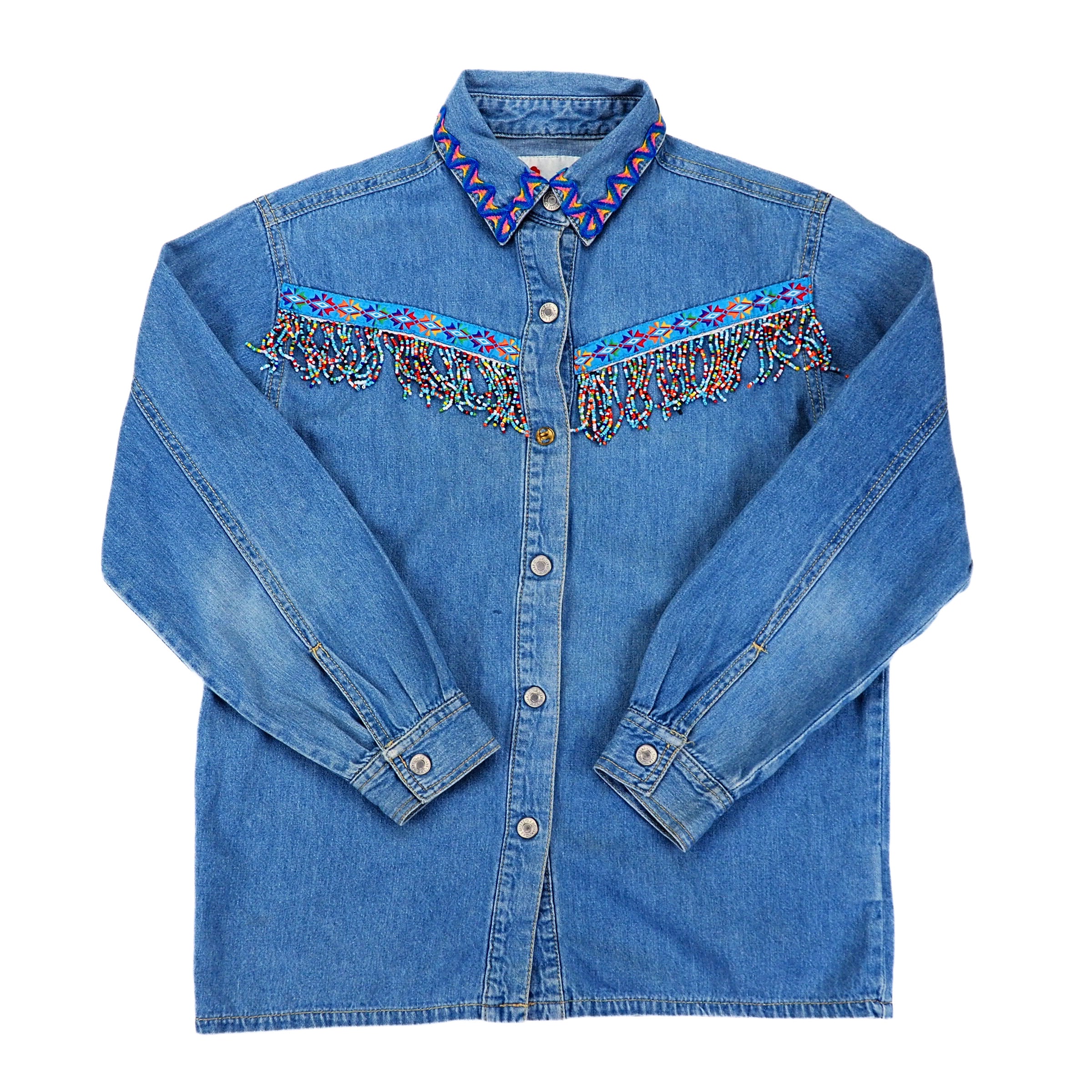 EJ Gitano 2pc Vintage Beaded Denim Canadian Tuxedo Shirt and Jeans Set