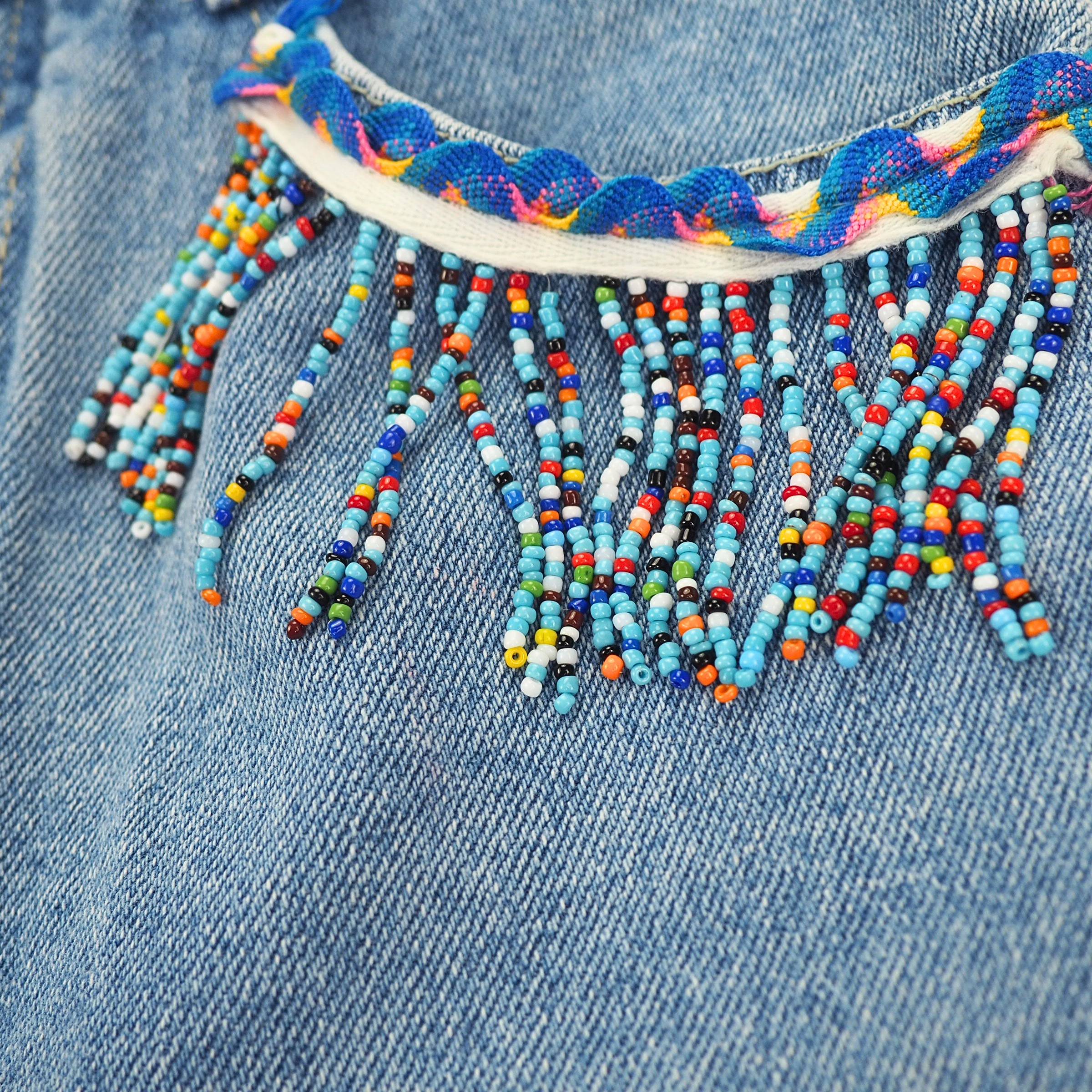 EJ Gitano 2pc Vintage Beaded Denim Canadian Tuxedo Shirt and Jeans Set