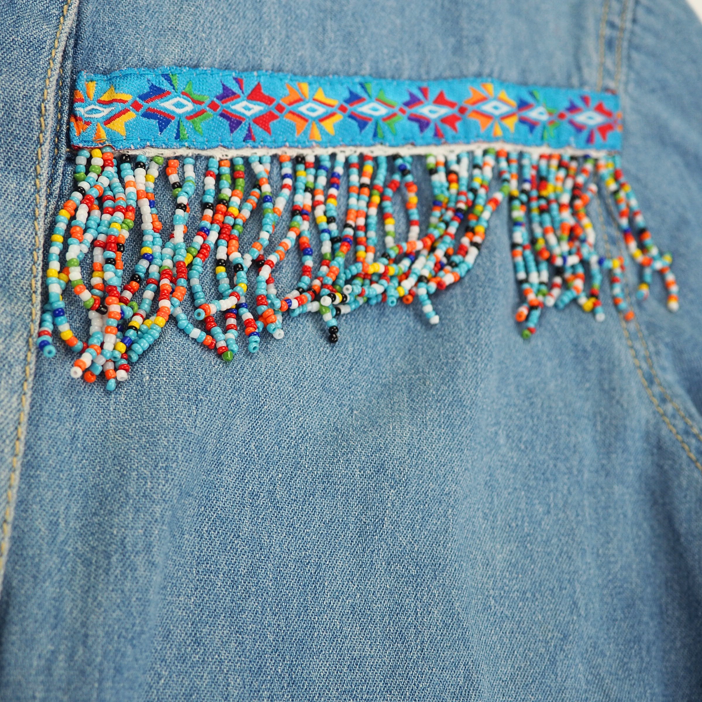EJ Gitano 2pc Vintage Beaded Denim Canadian Tuxedo Shirt and Jeans Set
