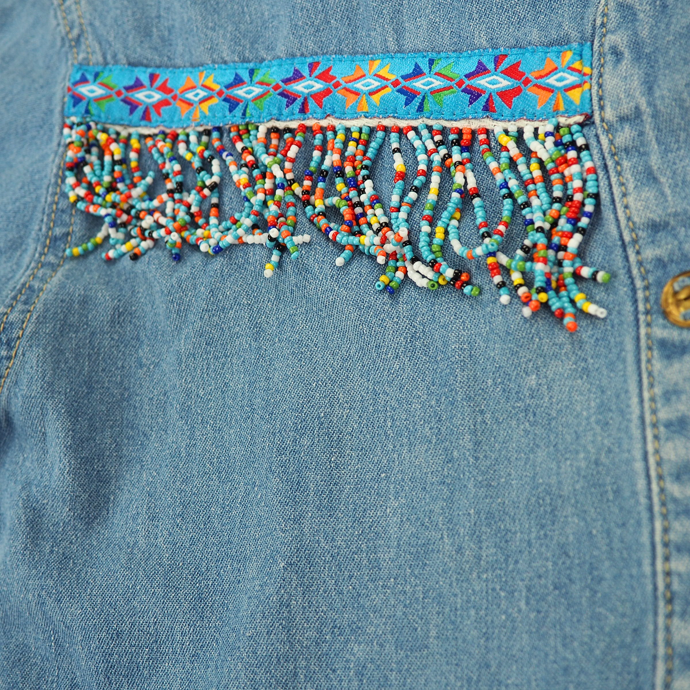 EJ Gitano 2pc Vintage Beaded Denim Canadian Tuxedo Shirt and Jeans Set