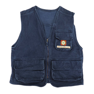 Esprit Desert Vintage Denim Utility Vest Indigo Brass Buckle Back Mens S