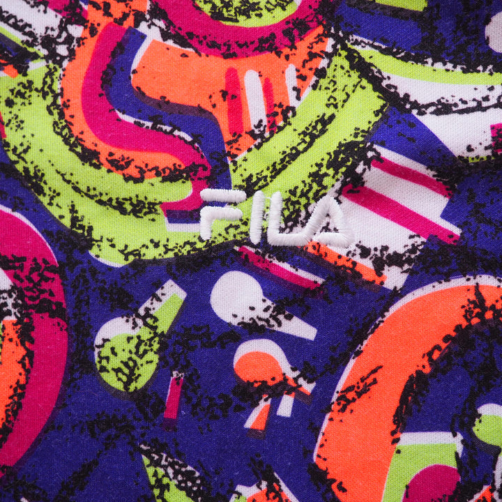 Colorful patterned fabric jersey with embroidered 'FILA' branding.