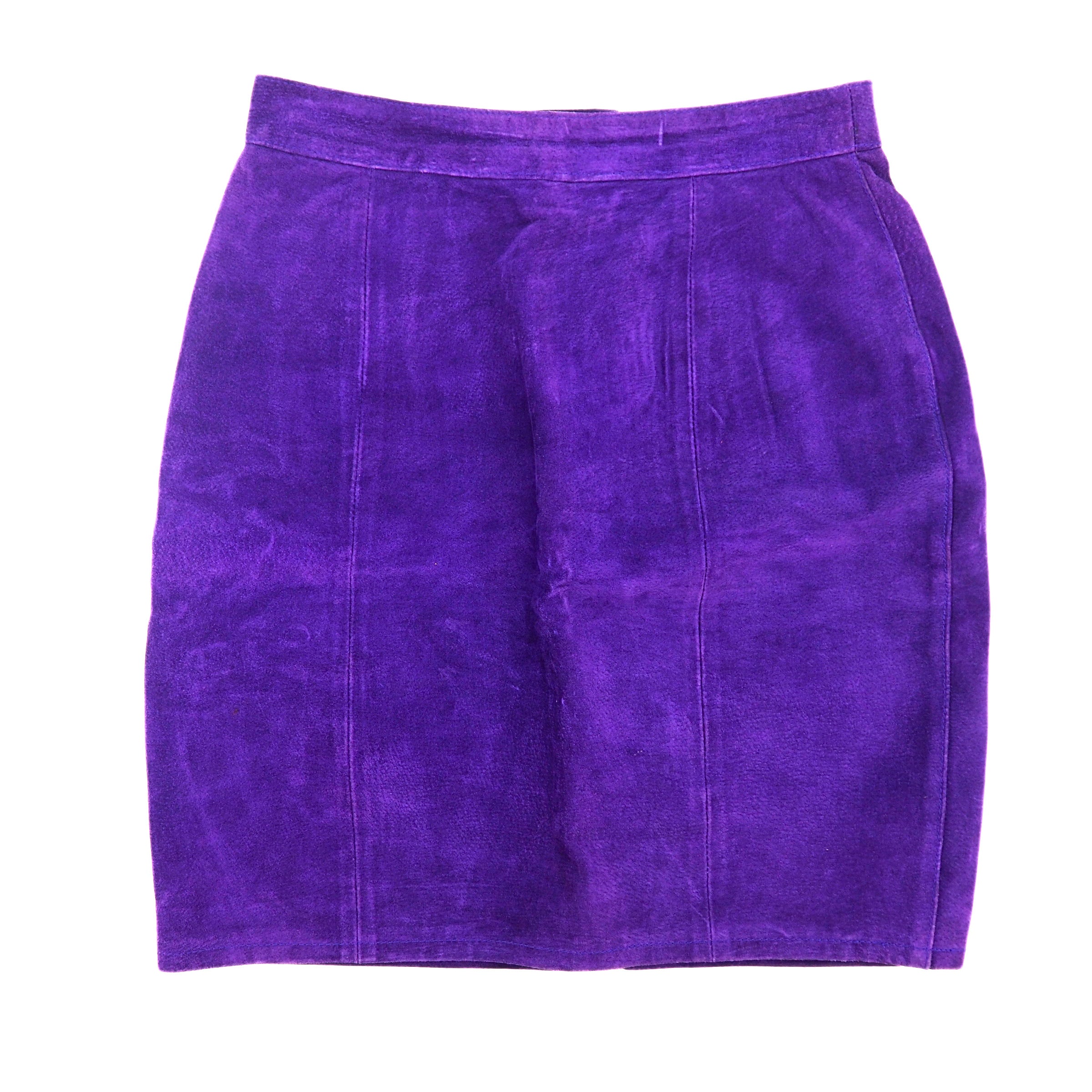 Global Identity Purple Suede Leather A-Line Skirt Vintage Size 11-12