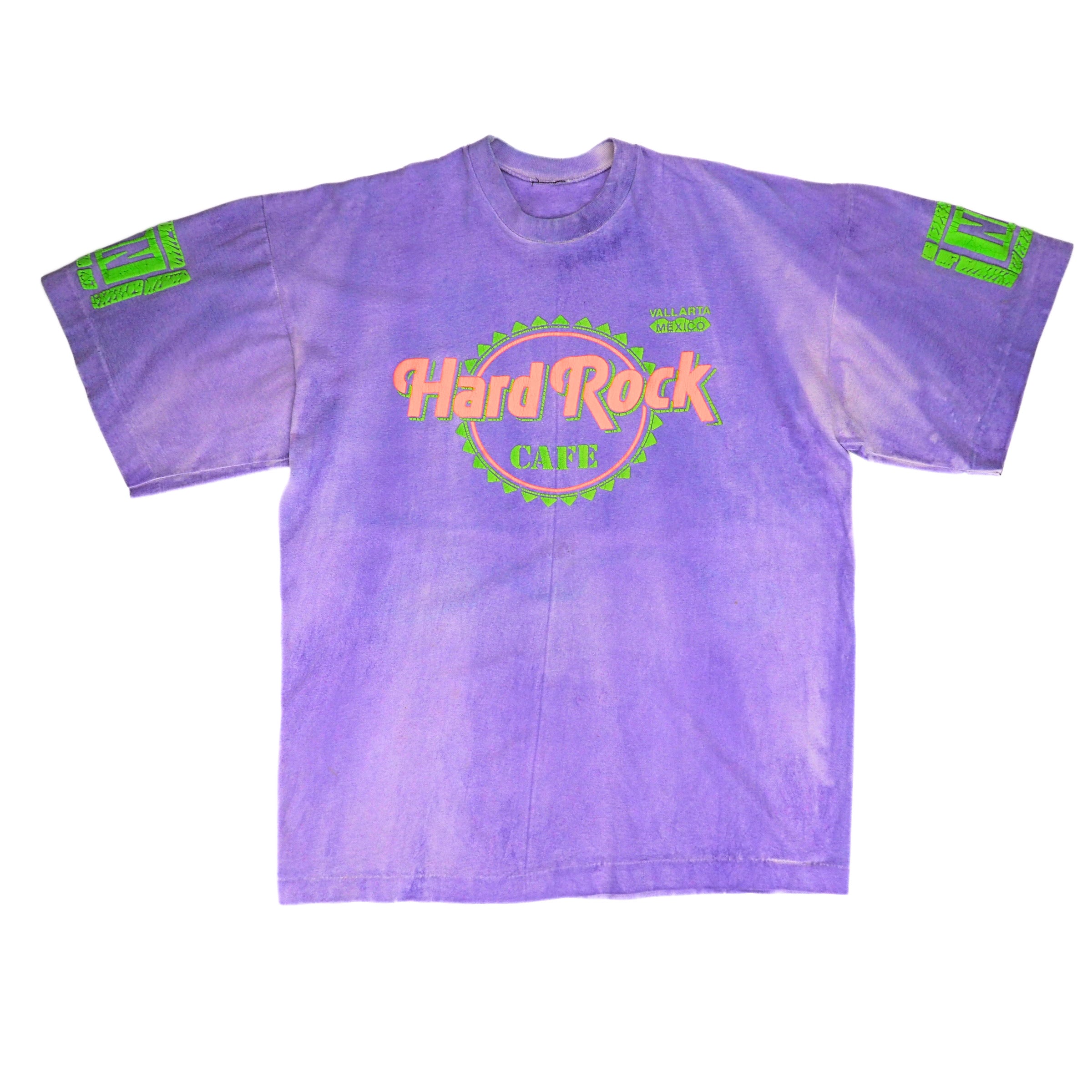 Hard Rock Cafe Vallarta Mexico Single Stitch Neon Graphic Puff Print T-Shirt XL