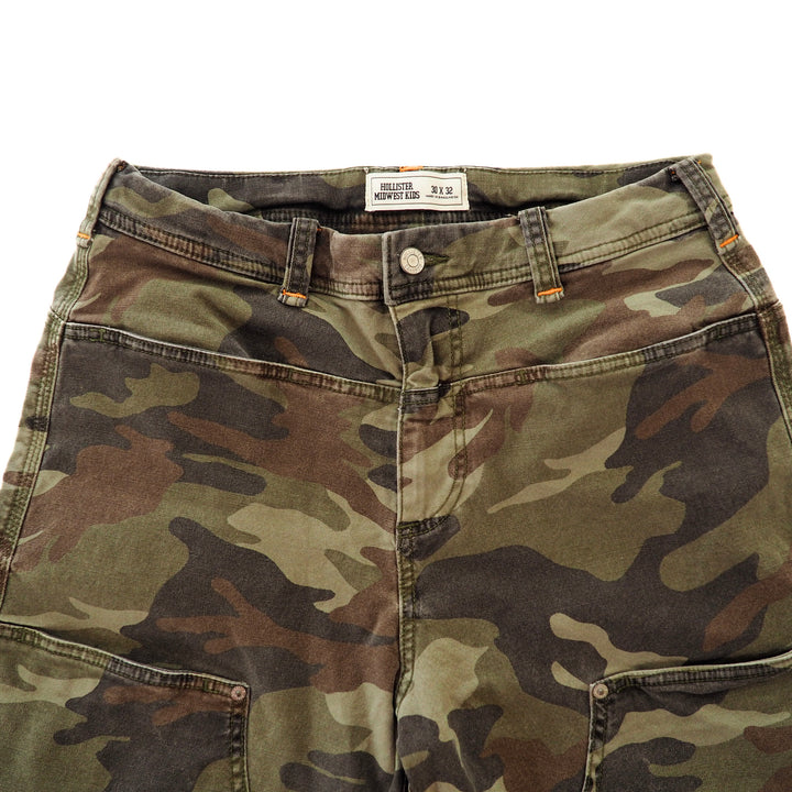 Front waist area of a pair of camouflage cargo pants