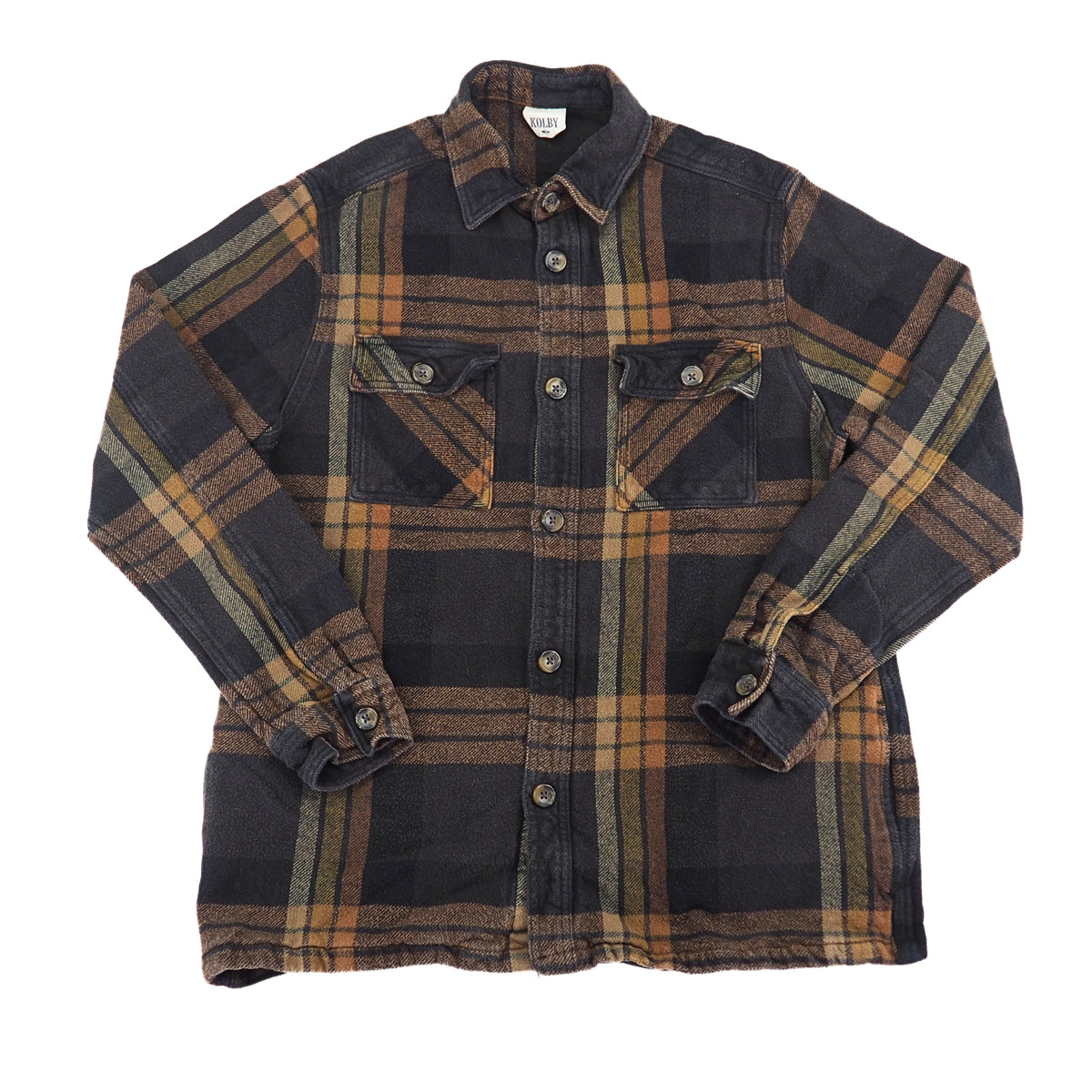 Kolby Plaid Cotton Shirt Chore Jacket Charcoal Rust Tan M fits S