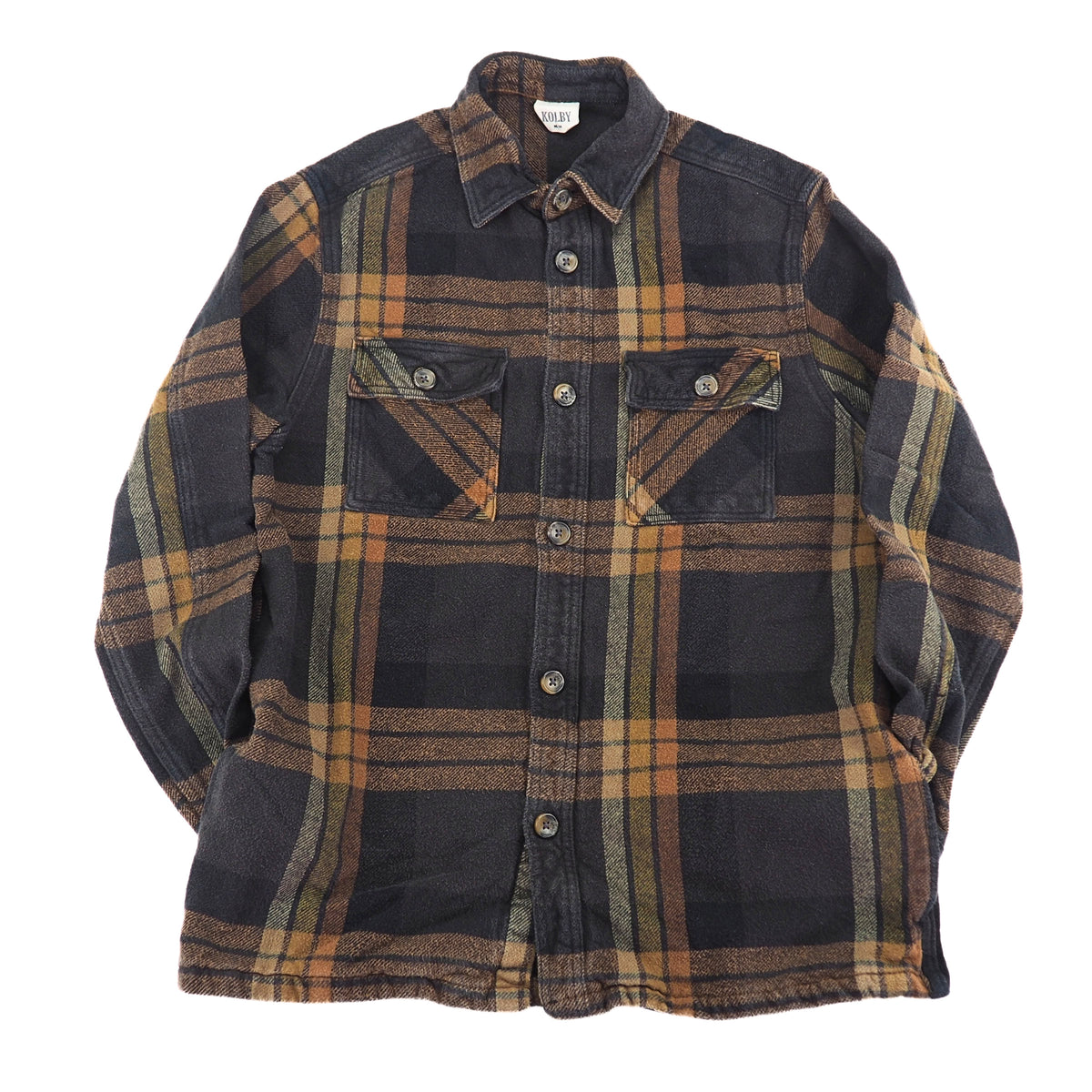 Kolby Plaid Cotton Shirt Chore Jacket Charcoal Rust Tan M fits S
