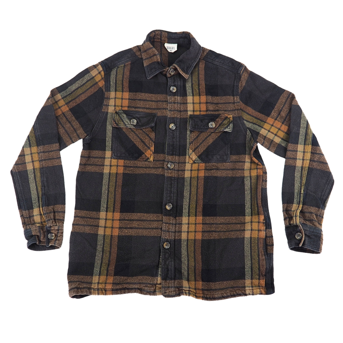 Kolby Plaid Cotton Shirt Chore Jacket Charcoal Rust Tan M fits S