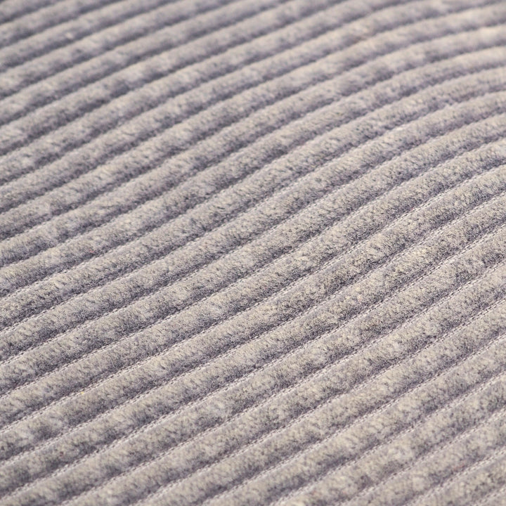 Close-up of a ribbed fabric texture in a heathered gray color, showing the detailed knit pattern.