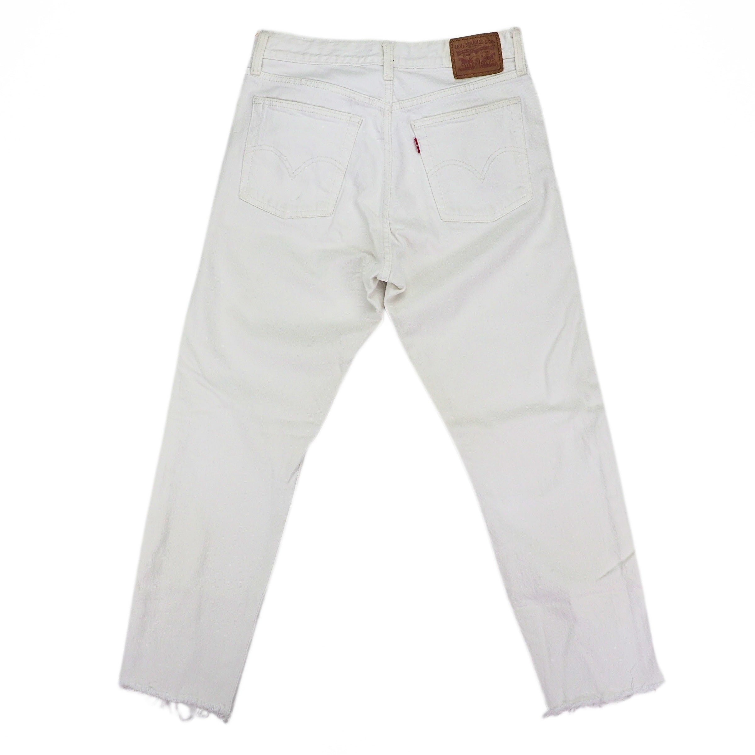 Levi's 501 90s Ankle Jeans White Denim With Frayed Cuffs Vintage W28