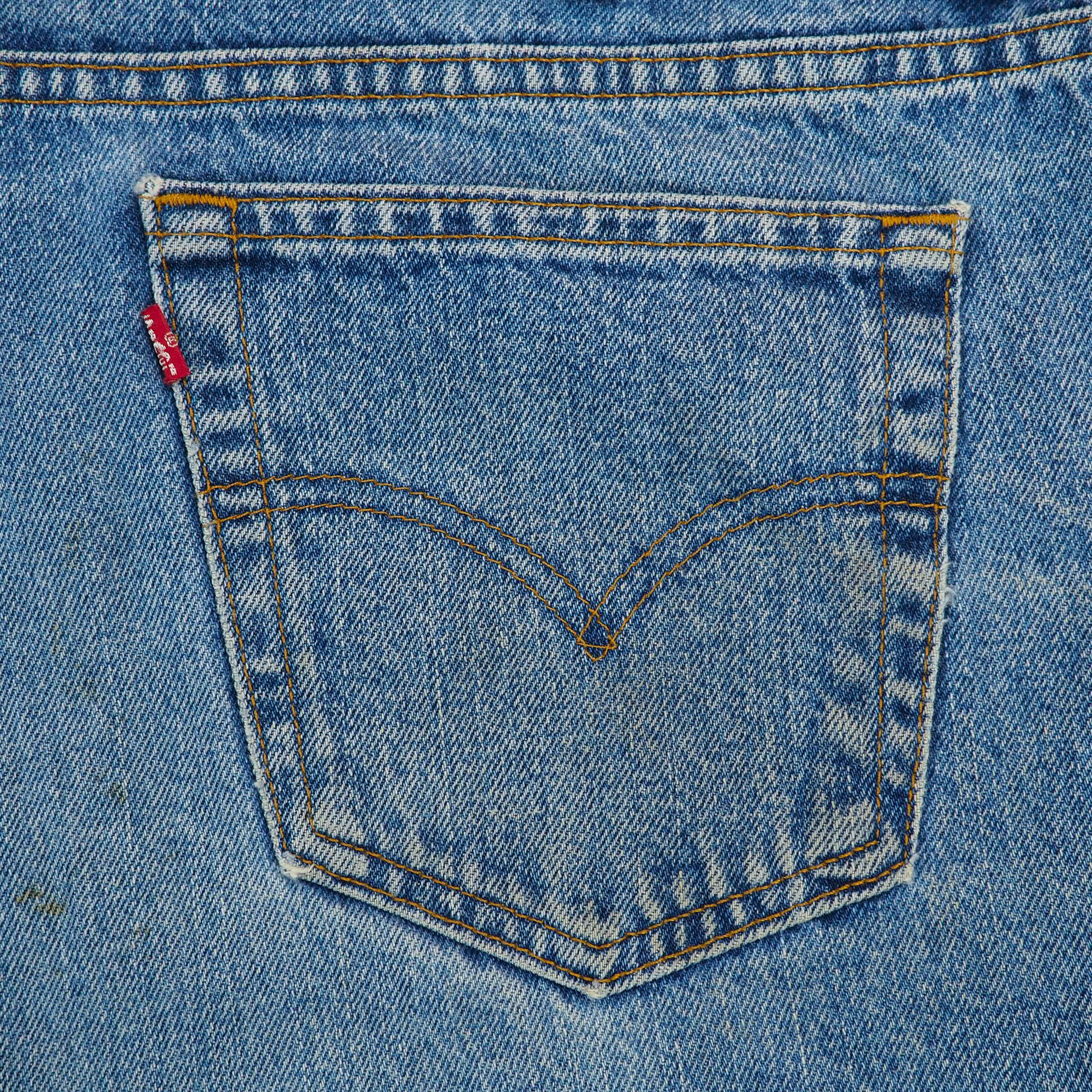Close-up of a Levi's pocket on blue denim fabric