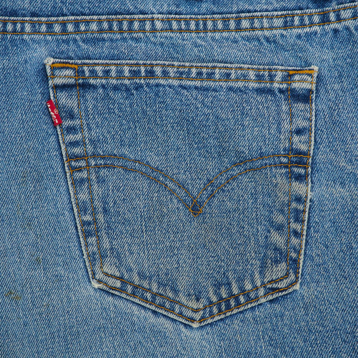 Close-up of a Levi's pocket on blue denim fabric
