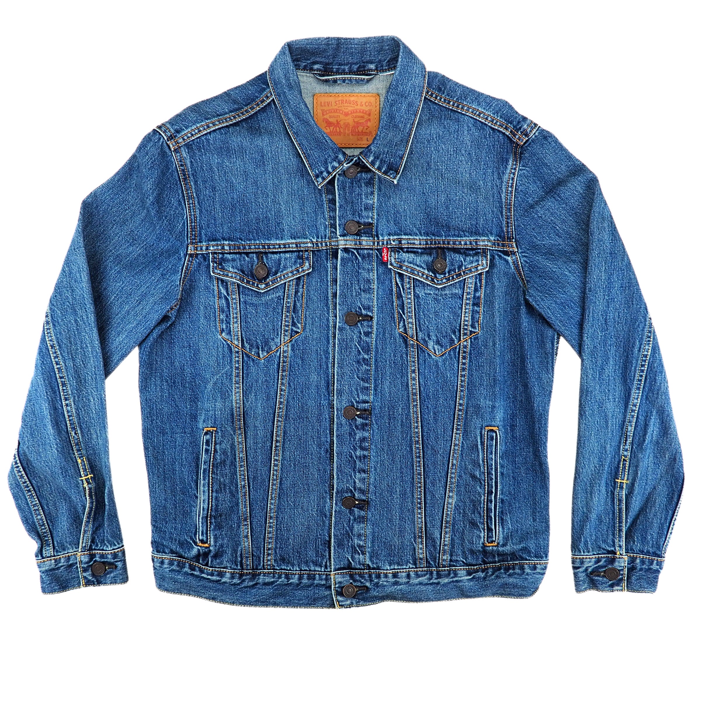 Levi's Red Tab Premium Retail Denim Trucker Jacket Faded Indigo Washed Denim 00s 10s L
