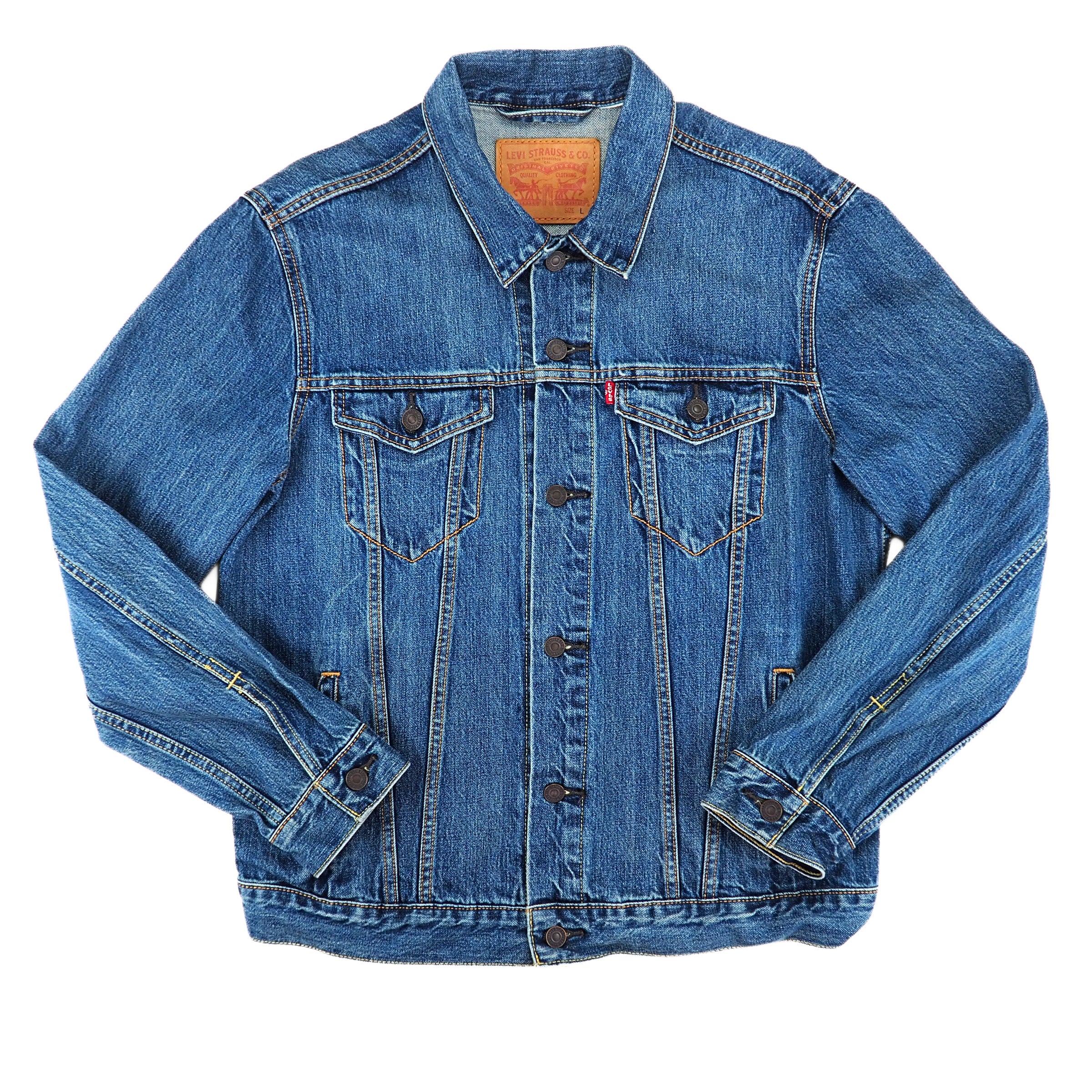 Levi's Red Tab Premium Retail Denim Trucker Jacket Faded Indigo Washed Denim 00s 10s L