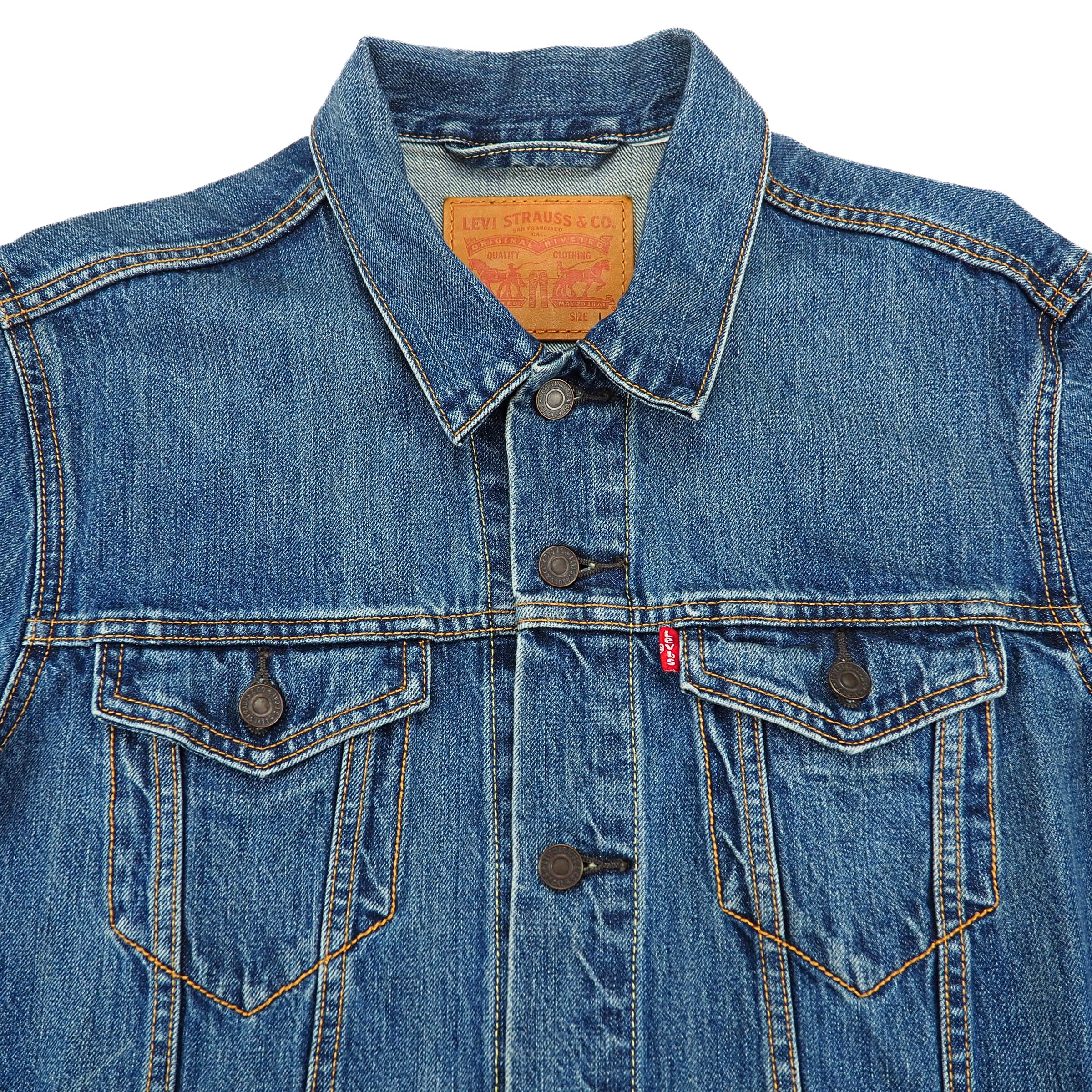 Levi's Red Tab Premium Retail Denim Trucker Jacket Faded Indigo Washed Denim 00s 10s L