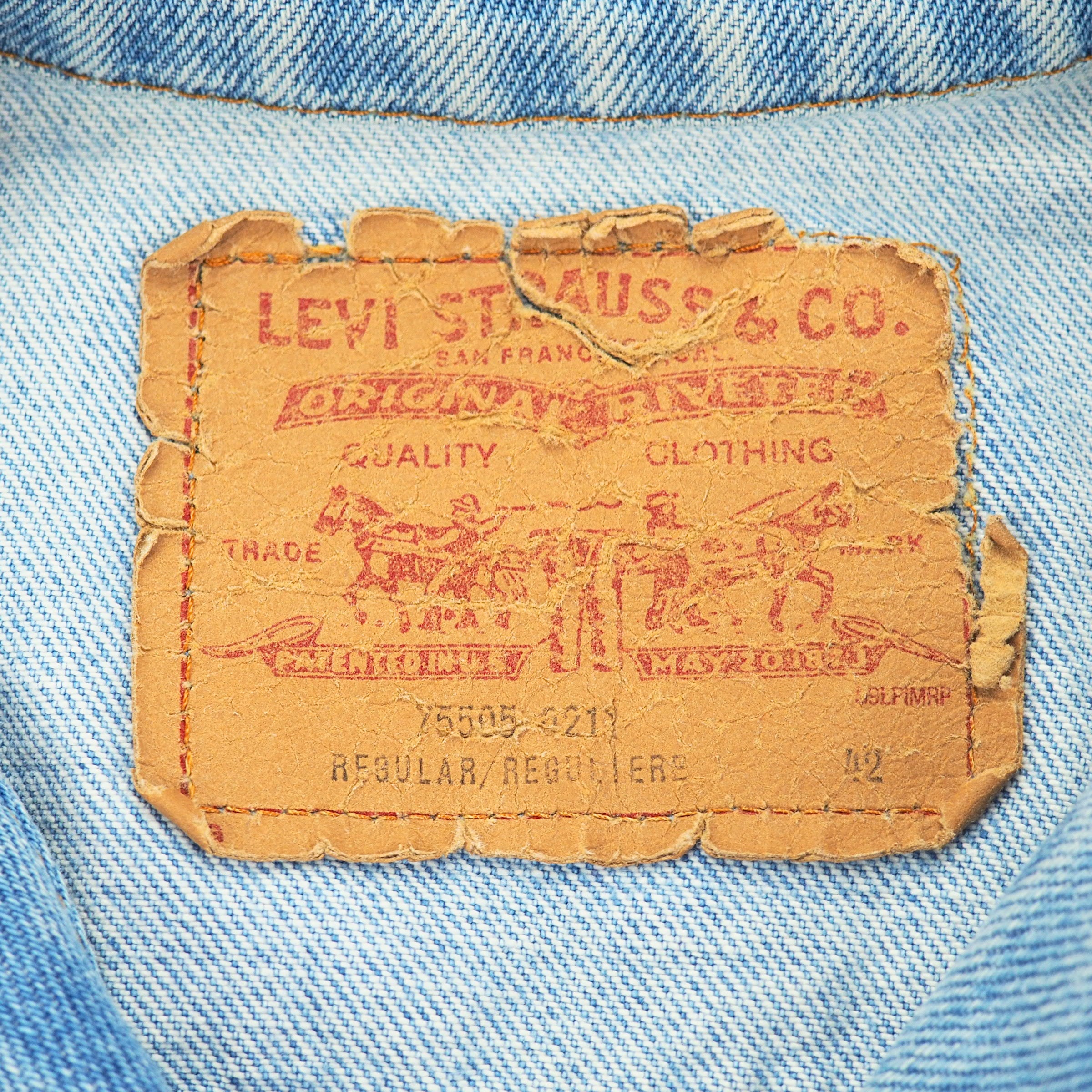 Levi's Type III Trucker Denim Jean Jacket Distressed Custom Vintage 80s 42 Large