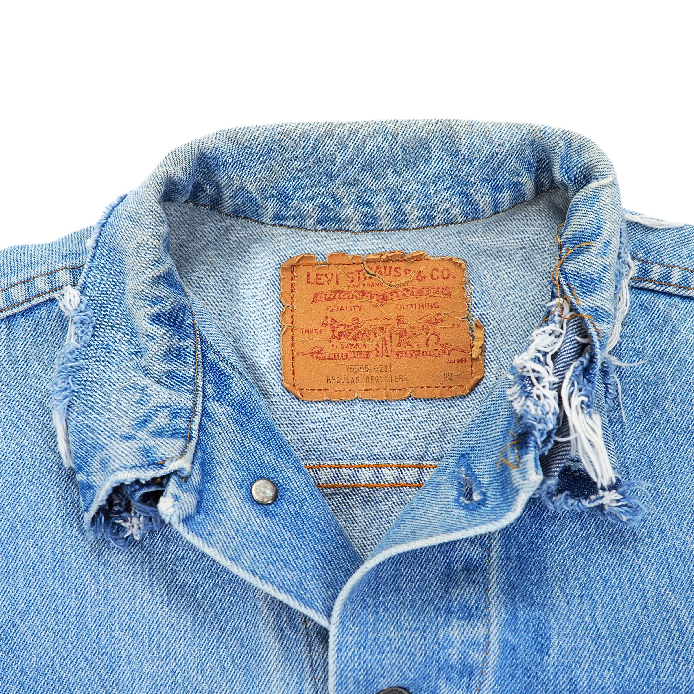 Levi's Type III Trucker Denim Jean Jacket Distressed Custom Vintage 80s 42 Large