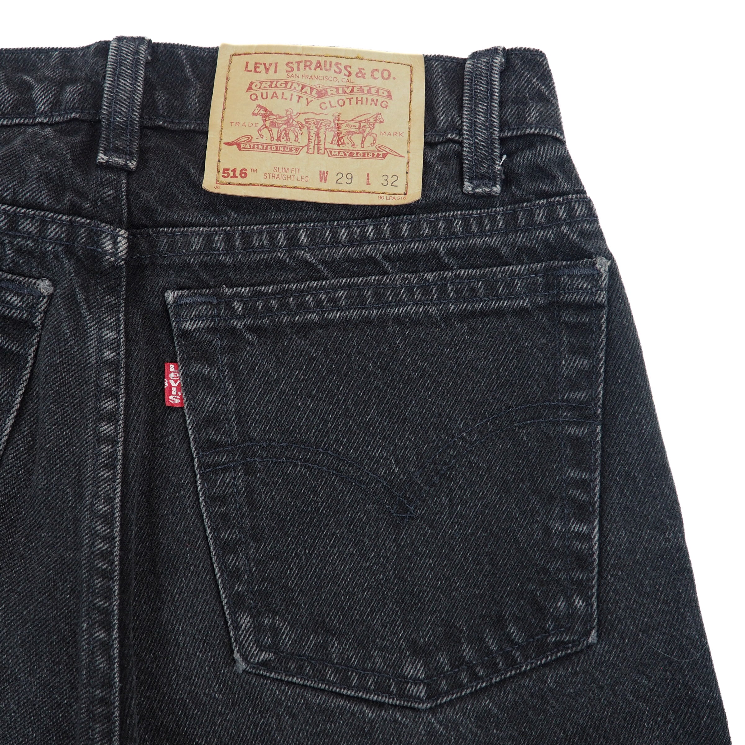 Levi's 516 Red Tab Black Denim Jeans Authentic 90s Vintage Mens W29 L32