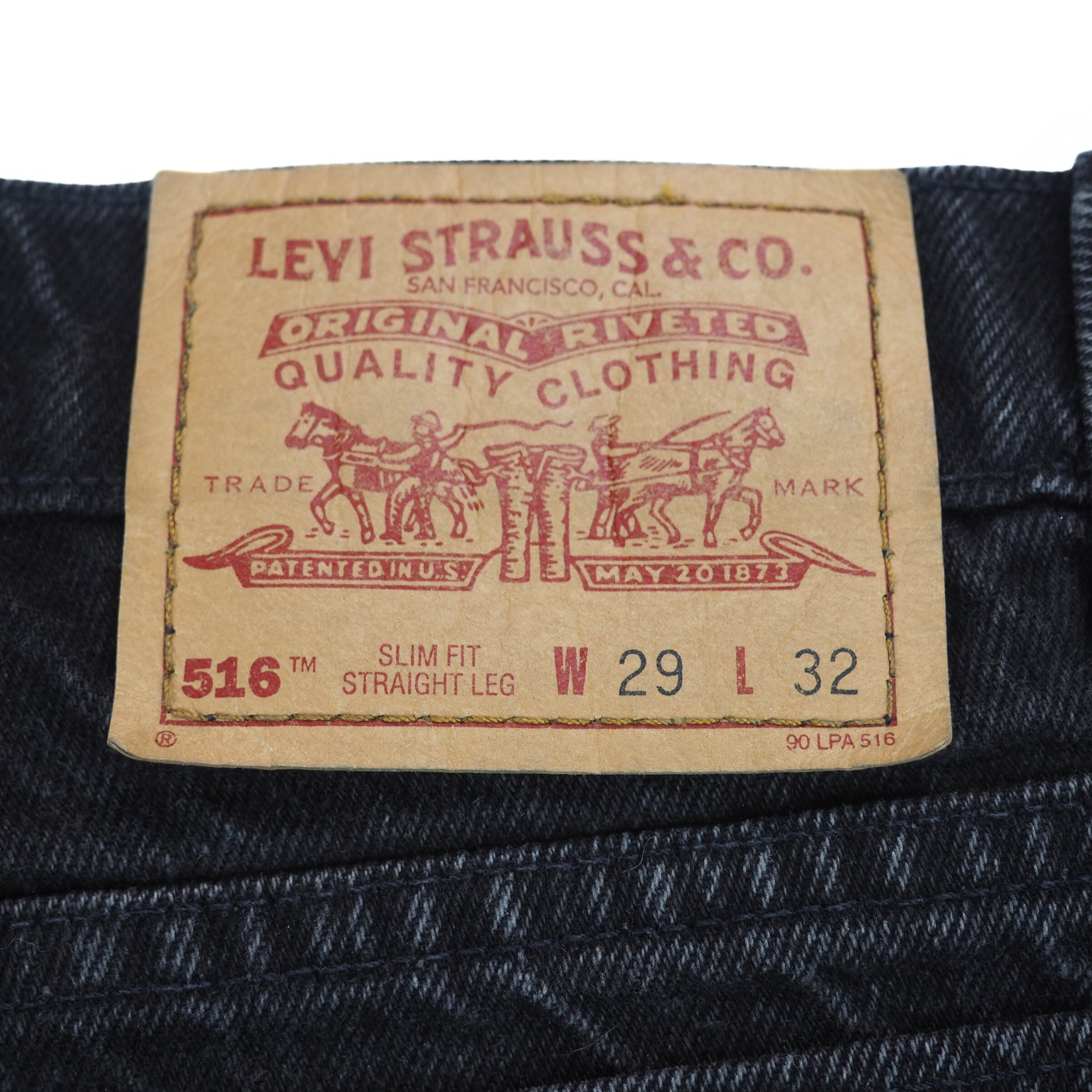 Levi's 516 Red Tab Black Denim Jeans Authentic 90s Vintage Mens W29 L32