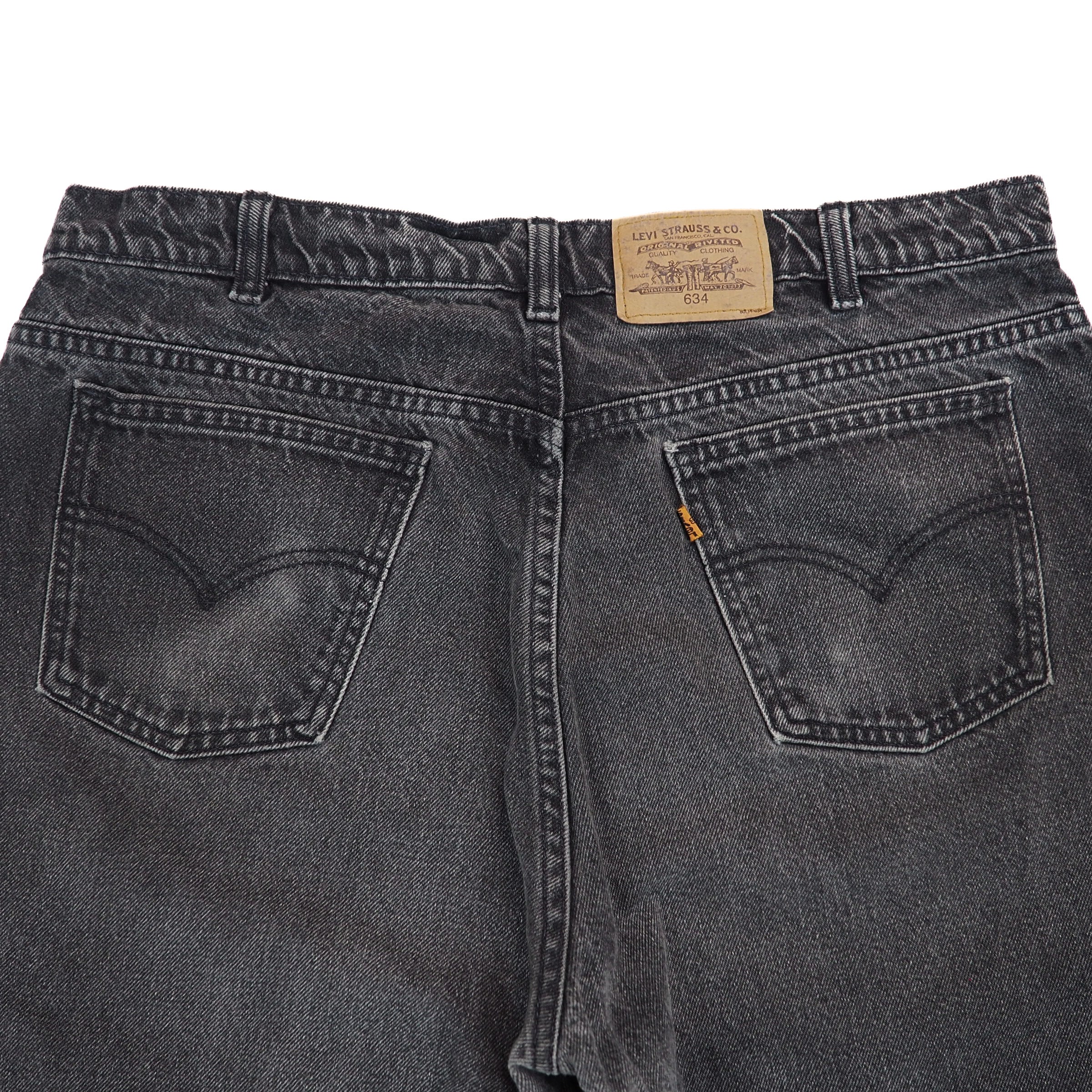 Black jeans with a Levi's label on a white background