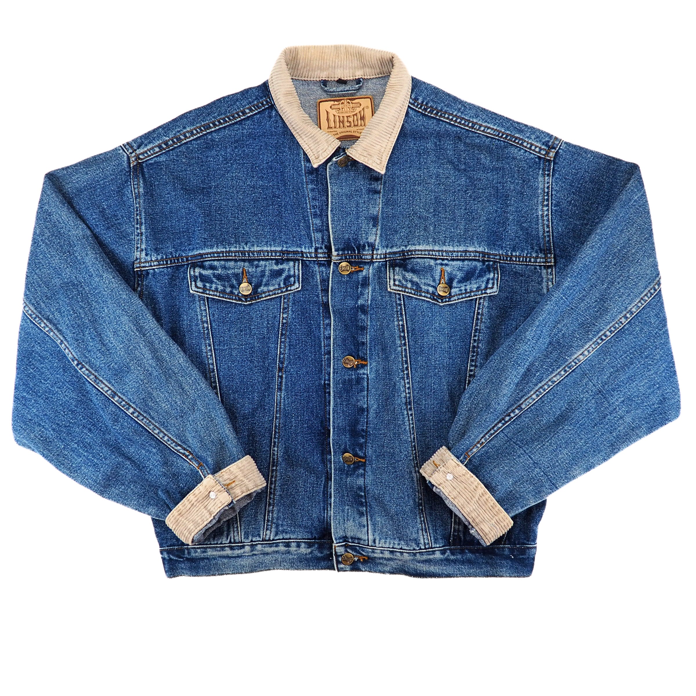 Linson Denim Trucker Jacket with Corduroy Collar & Cuffs Vintage 90s Large