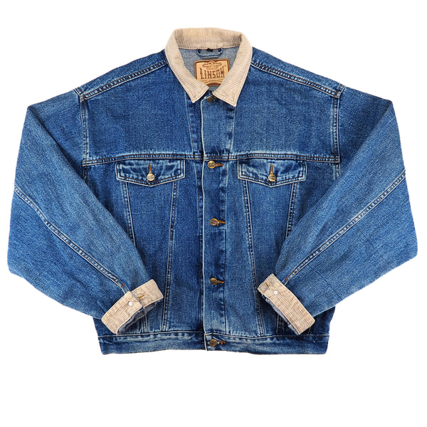 Linson Denim Trucker Jacket with Corduroy Collar & Cuffs Vintage 90s Large