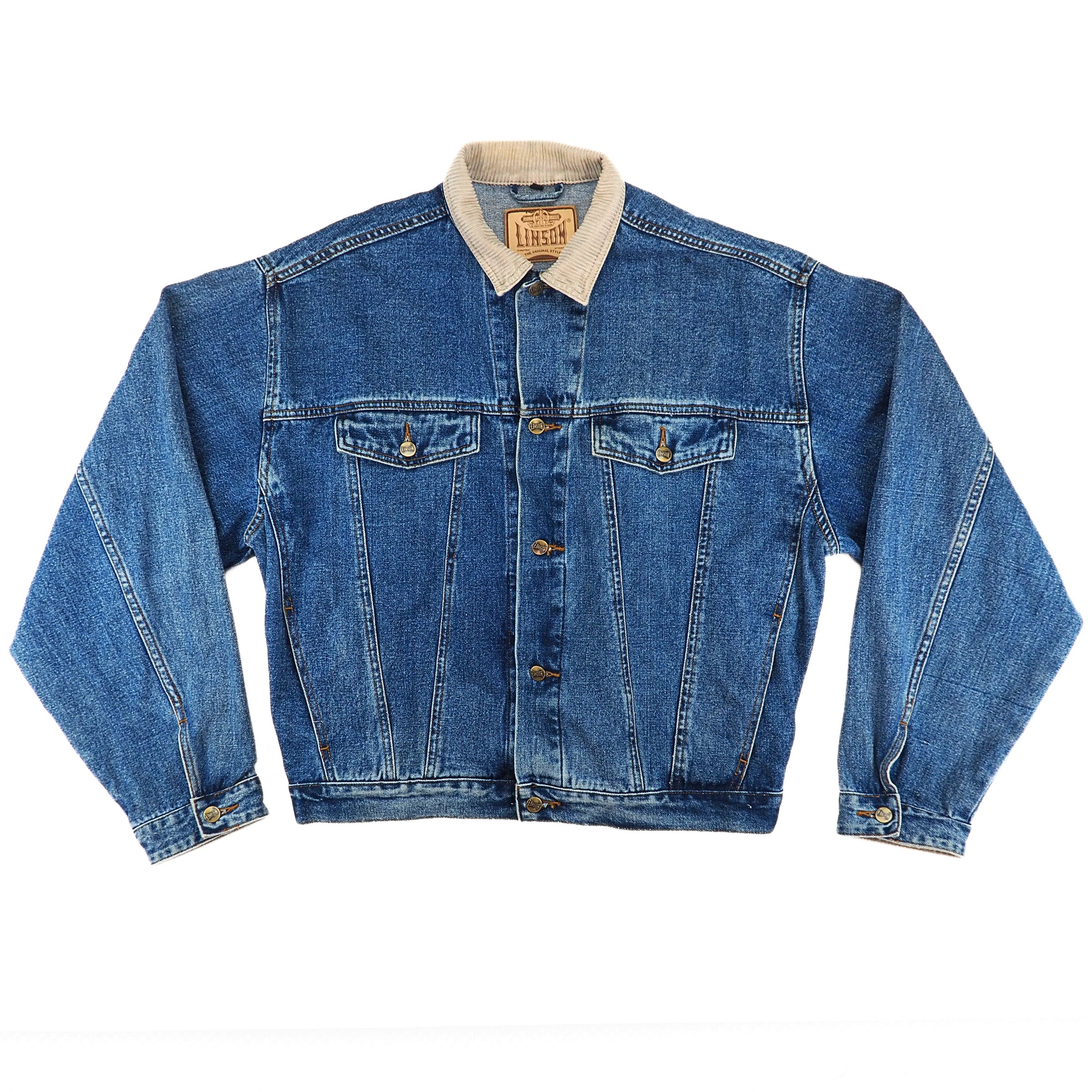Linson Denim Trucker Jacket with Corduroy Collar & Cuffs Vintage 90s Large