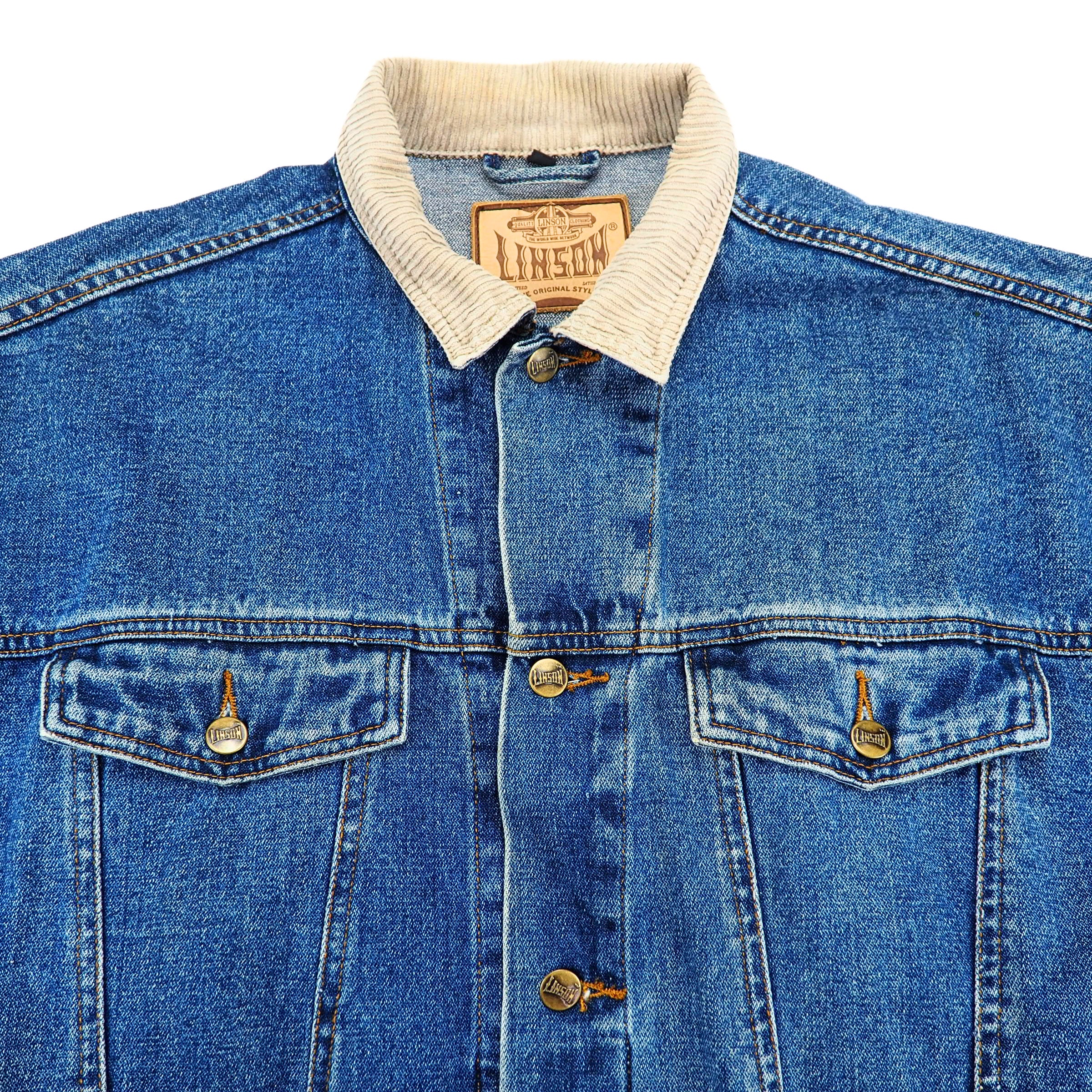 Linson Denim Trucker Jacket with Corduroy Collar & Cuffs Vintage 90s Large