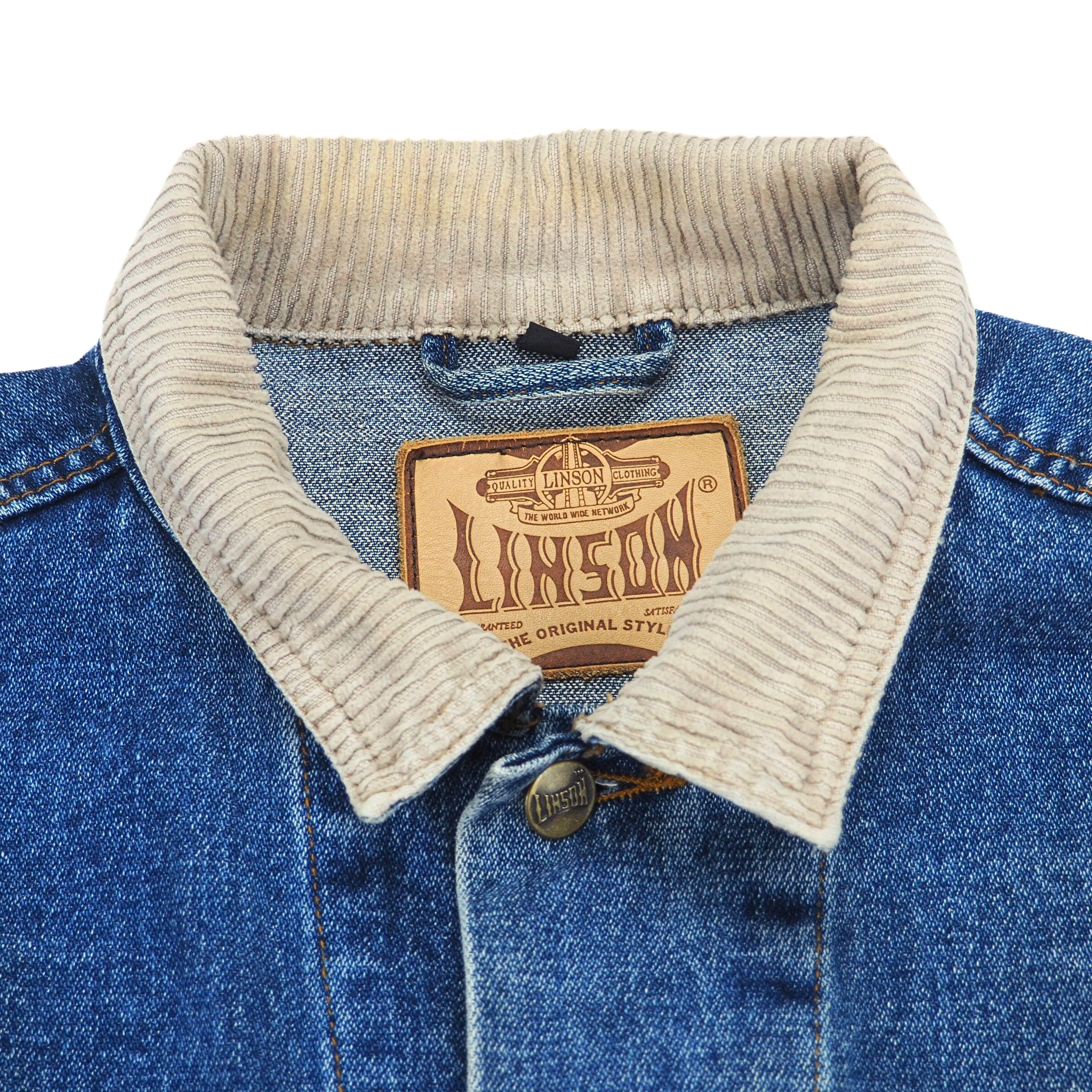 Linson Denim Trucker Jacket with Corduroy Collar & Cuffs Vintage 90s Large