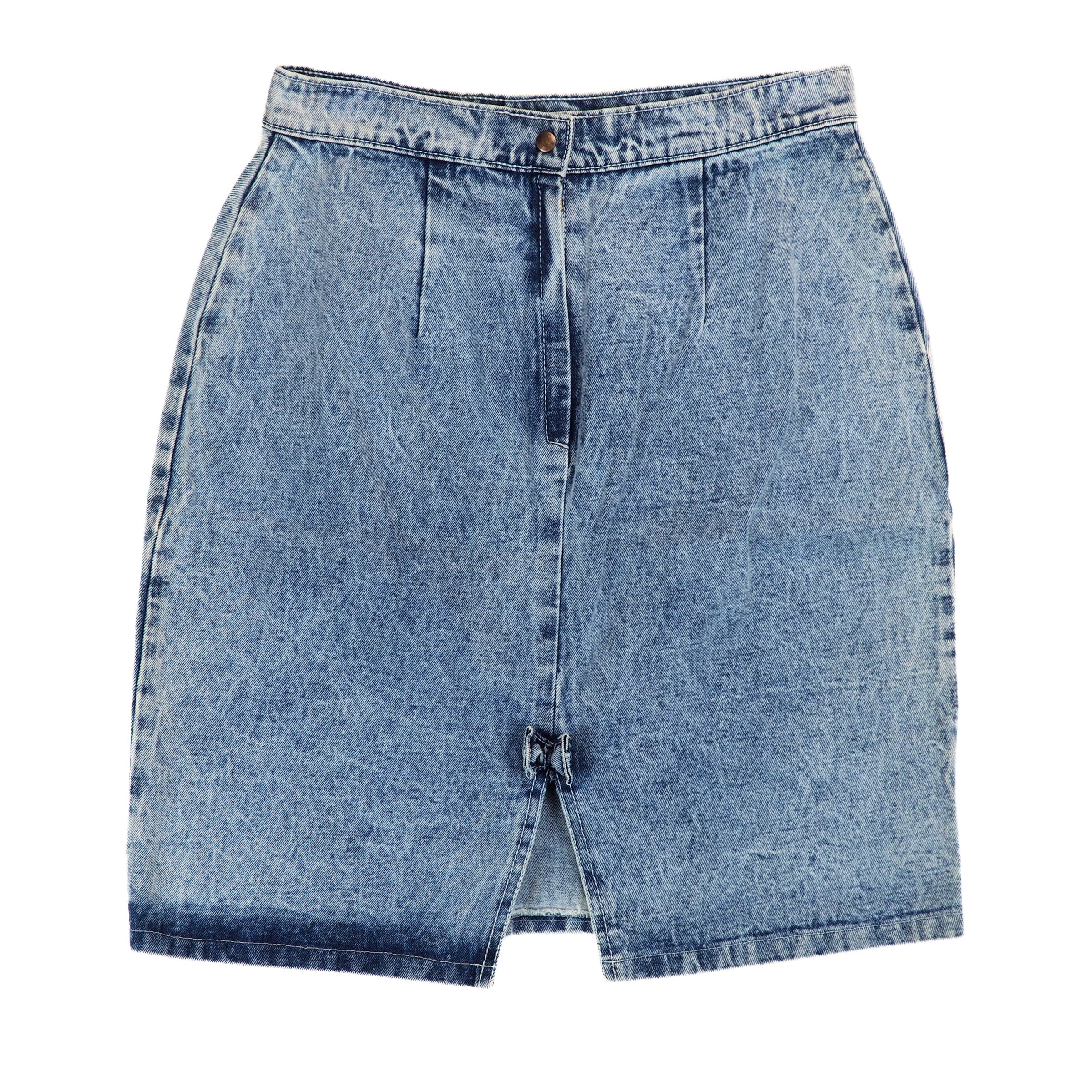 Blue denim skirt on a white background