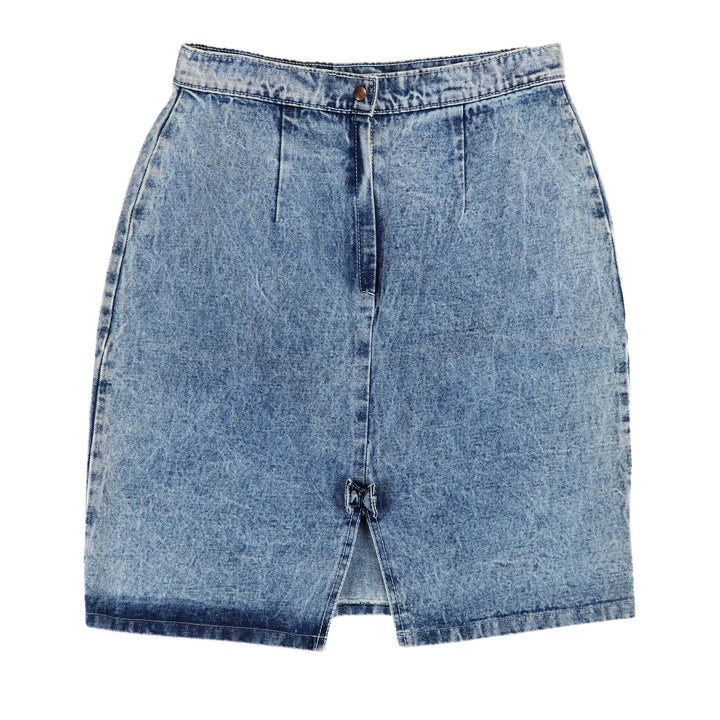 Blue denim skirt on a white background