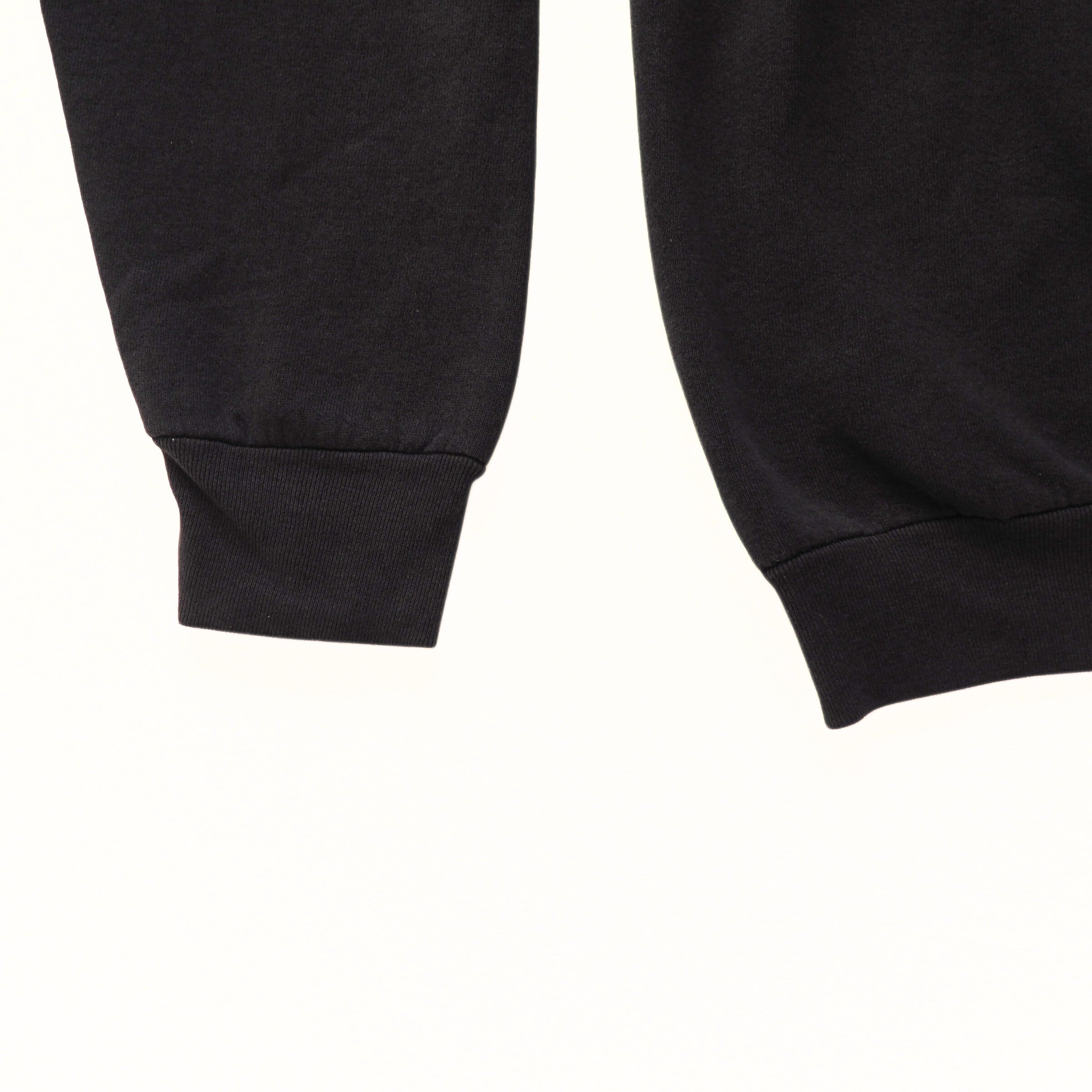 Close-up of black sweatshirt cuffs on a white background
