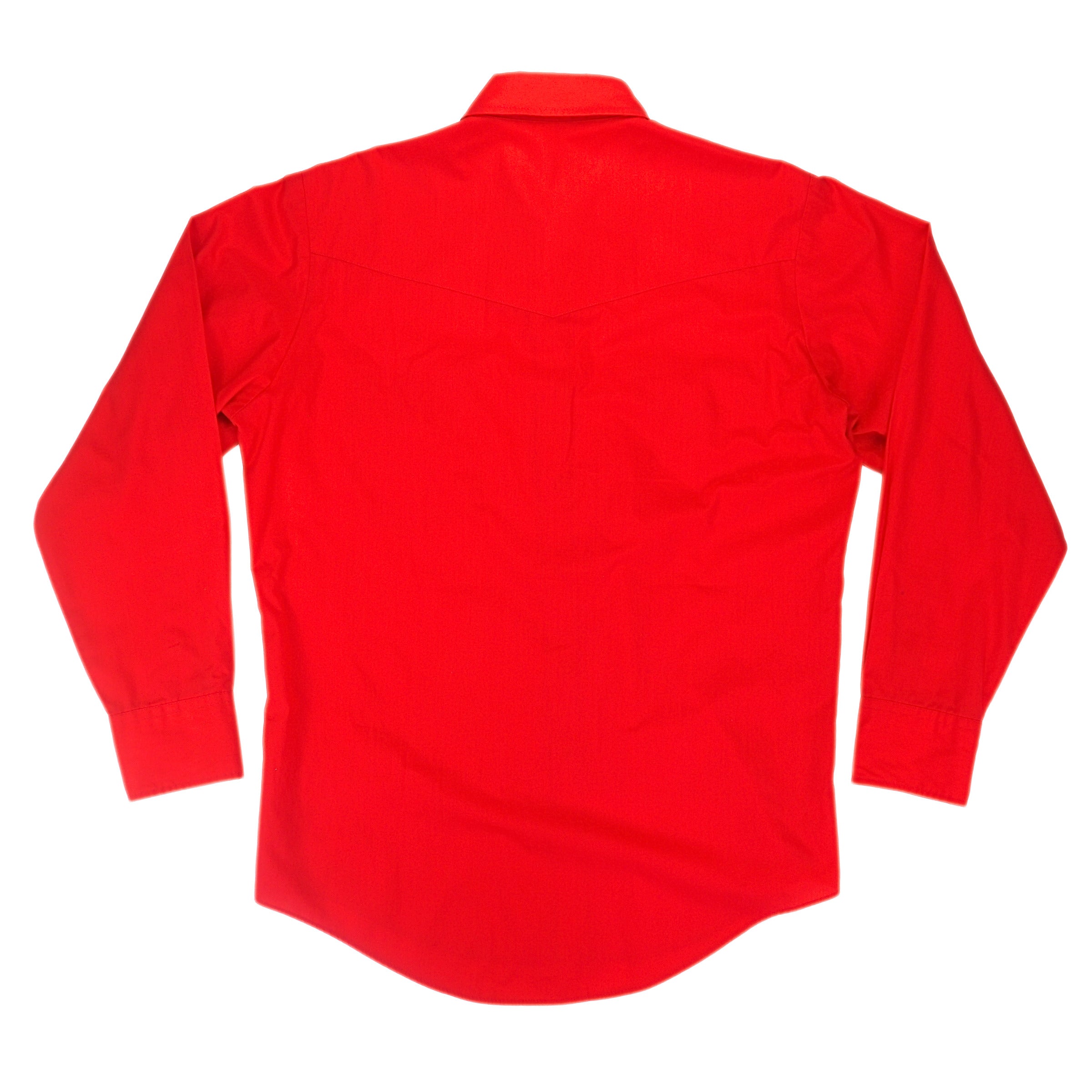 Back view of a red western style shirt.