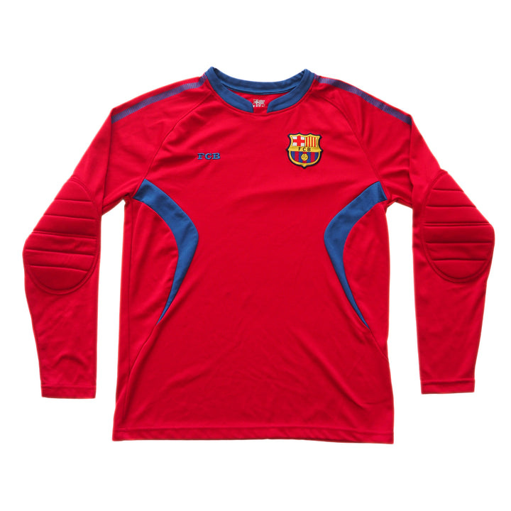 FC Barcelona goalkeeper training jersey with blue accents and a logo on a white background
