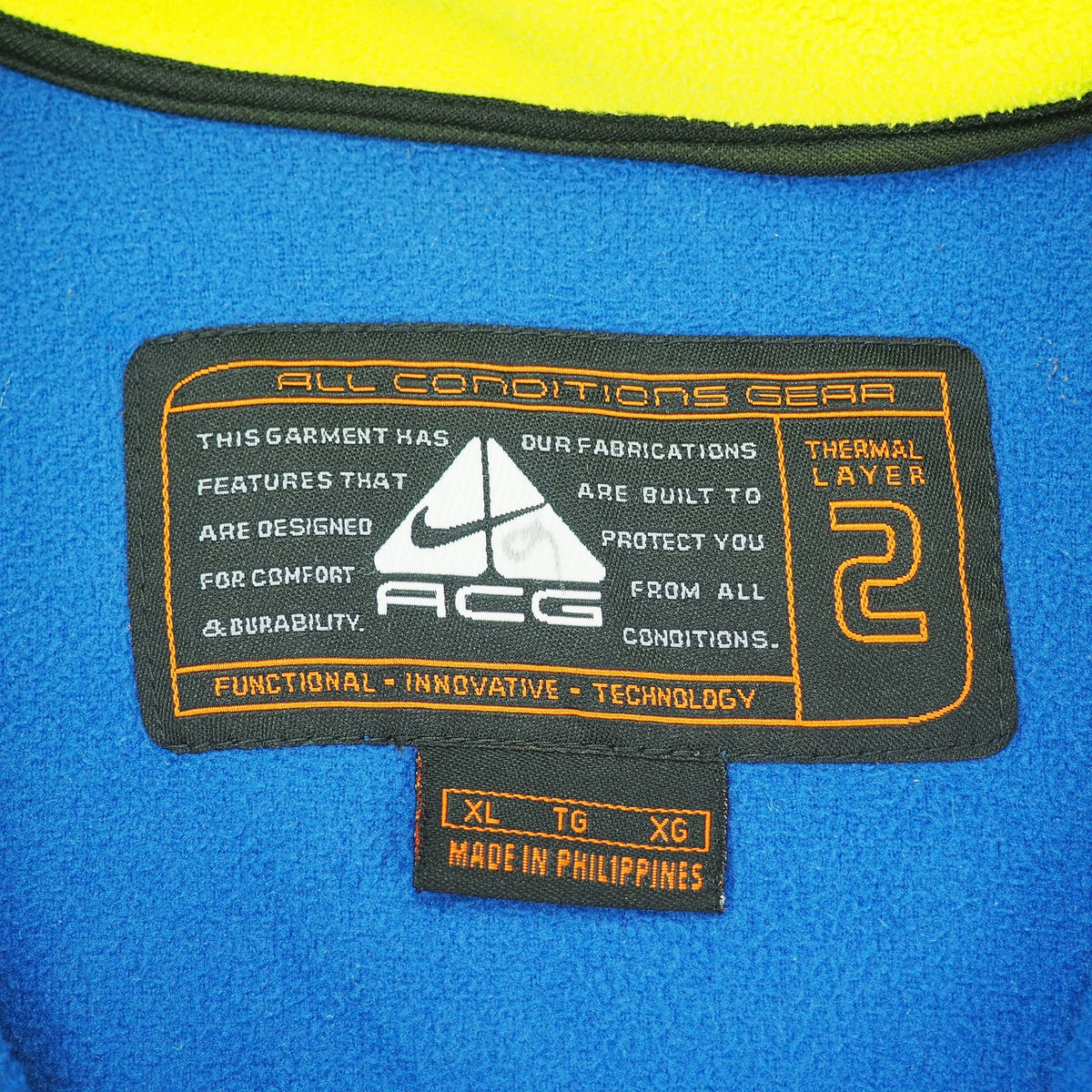 Nike ACG Vintage Therma-FIT Layer 2 Fleece Vest Royal Blue Volt XL
