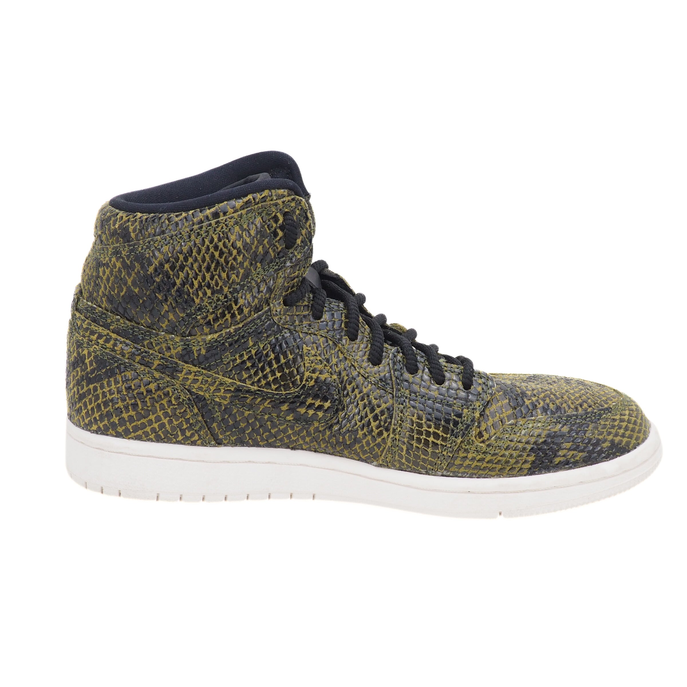 Green snake print high-top sneaker on a white background