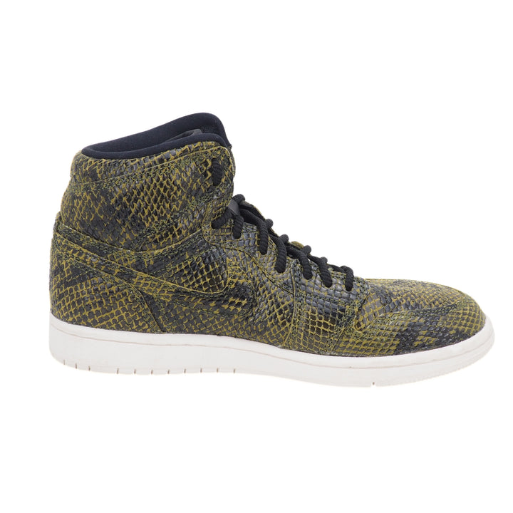 Green snake print high-top sneaker on a white background